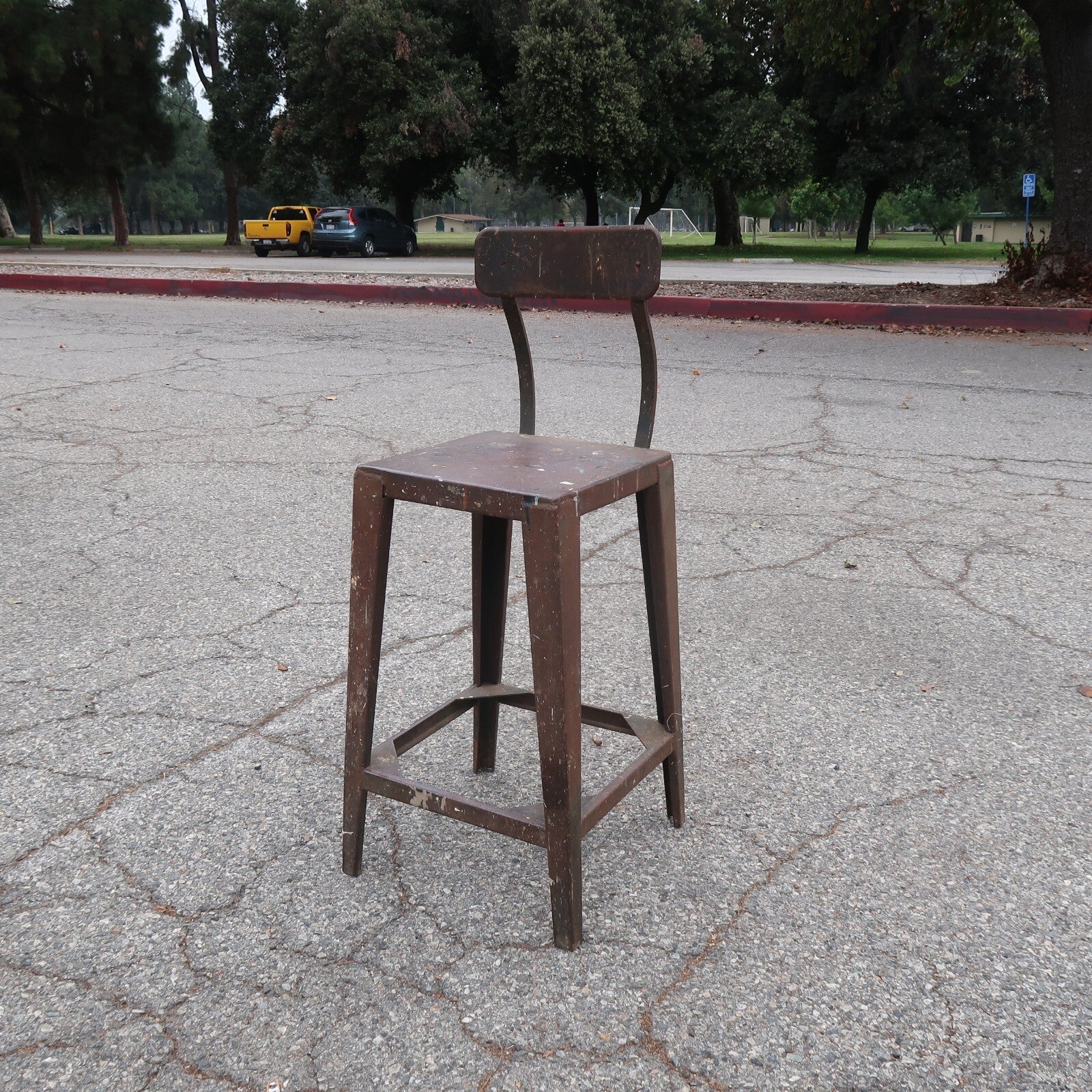 Antique Metal Industrial Stool High Chair Heavy Steel Chair 29 lb.
