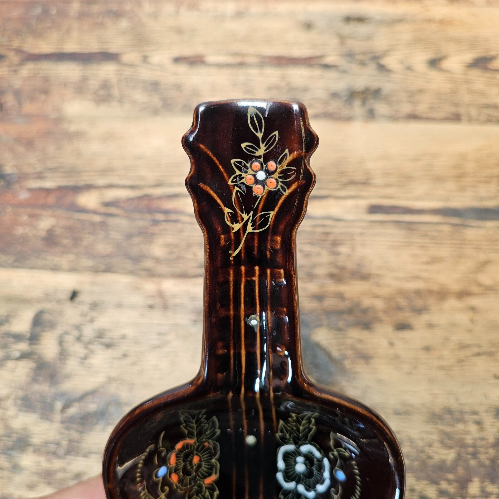 Vintage Ceramic Guitar Ashtray / Trinket Dish with Hand-Painted Moriage Detail