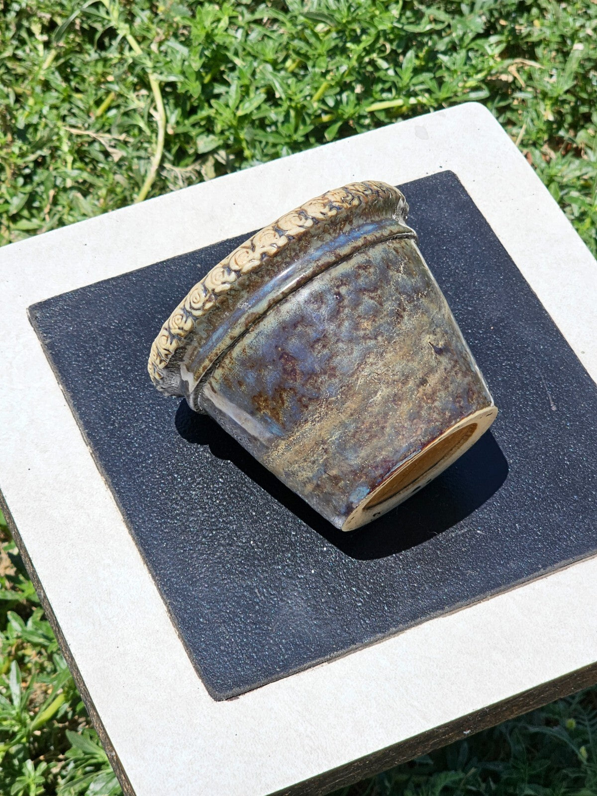 Vintage Small Pottery Flower Pot 4" Dia x 3.25" H