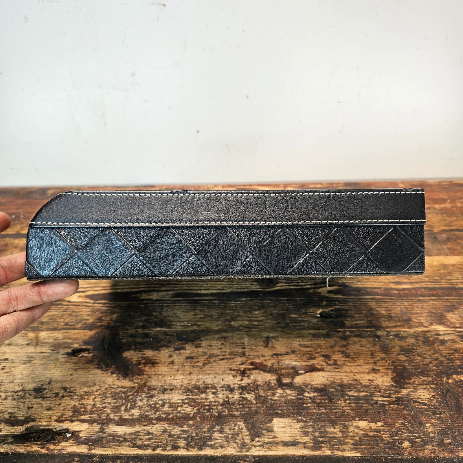 Black Leather Style Letter Tray Desk Organizer 12"L x 9.5"W x 2.75"H