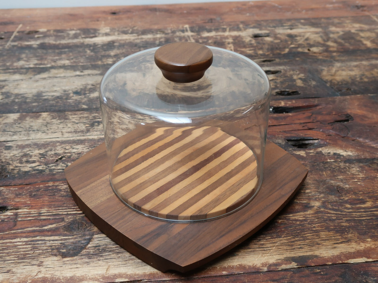Kustom Kraft Cheese Board Tray With Glass Dome Solid Black Walnut Made In USA