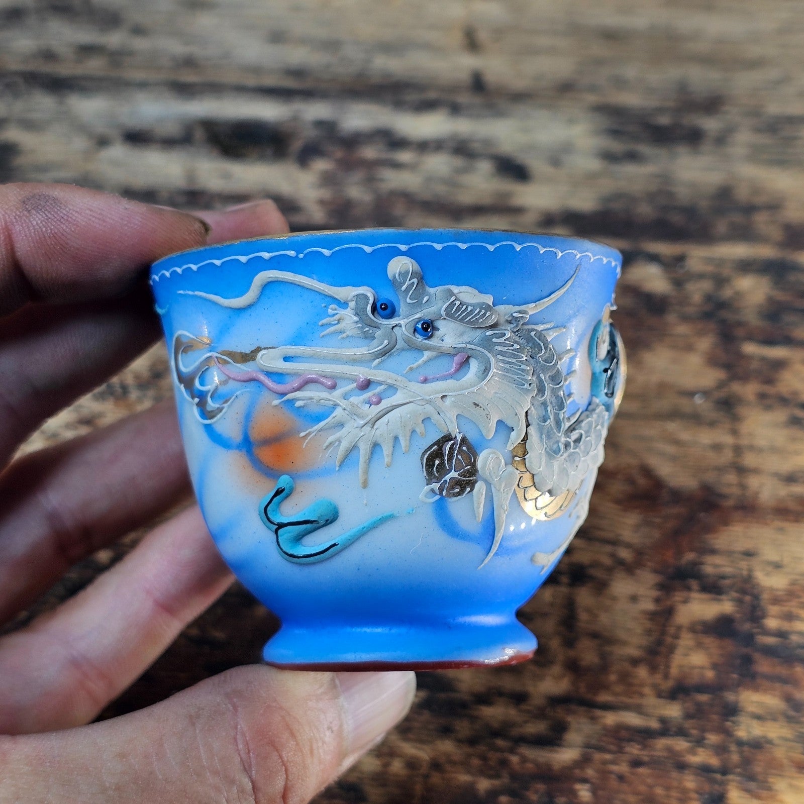 Vintage Japanese Dragonware Demitasse Cup with Flaws
