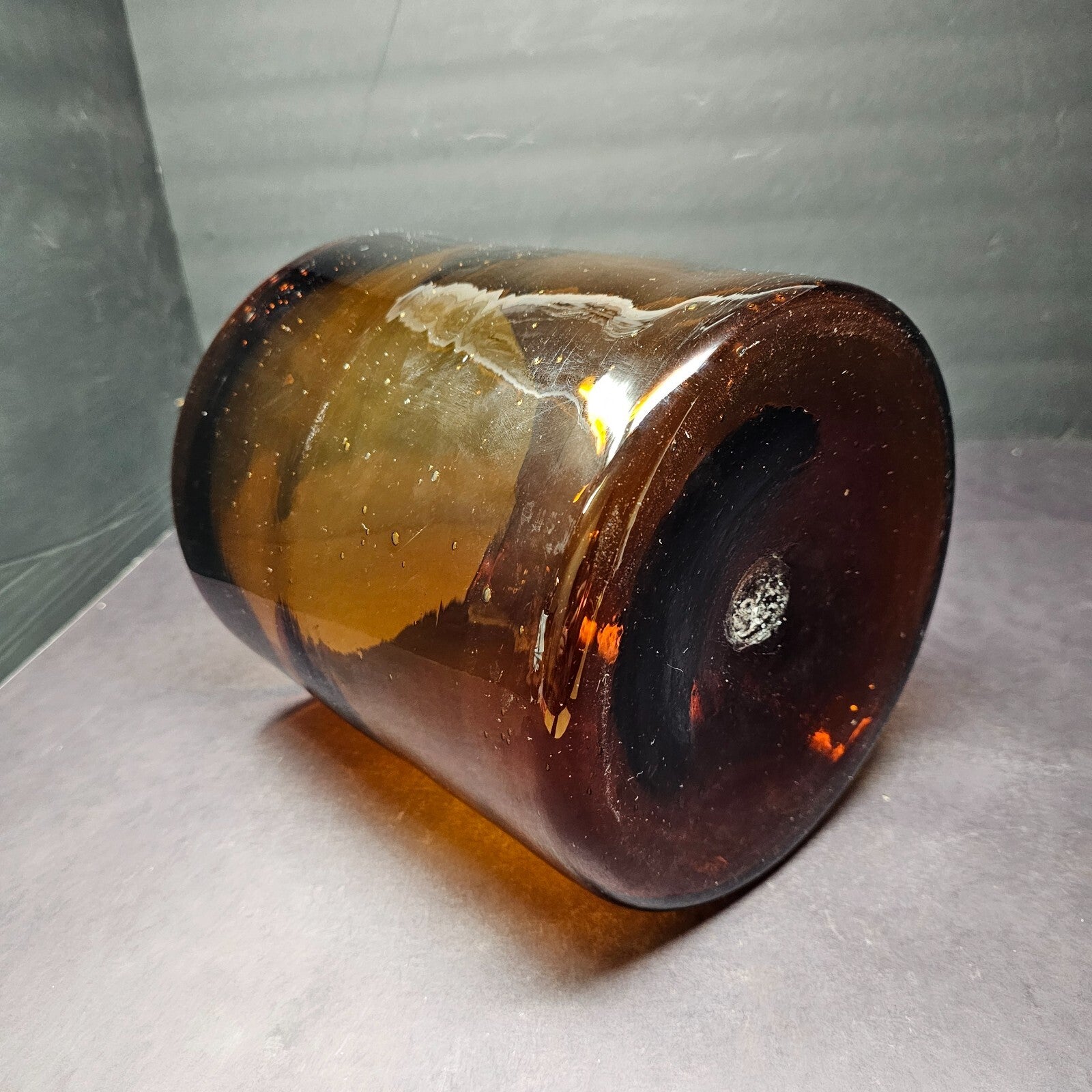 Amber Glass Cylinder Storage Container Flower Vase With Metal Stand