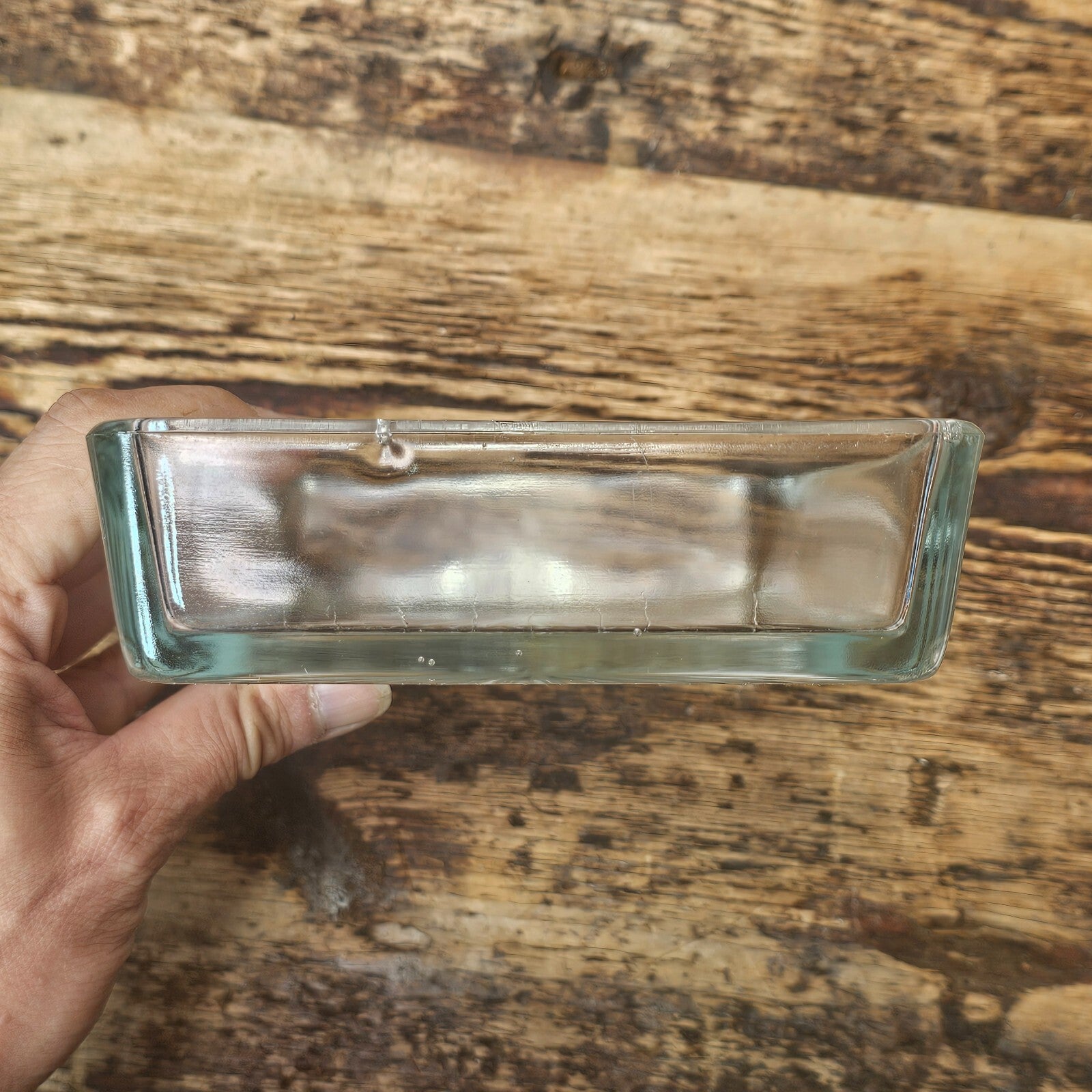 Vintage Rectangular Cut Glass Starburst Bottom Dish Trinket