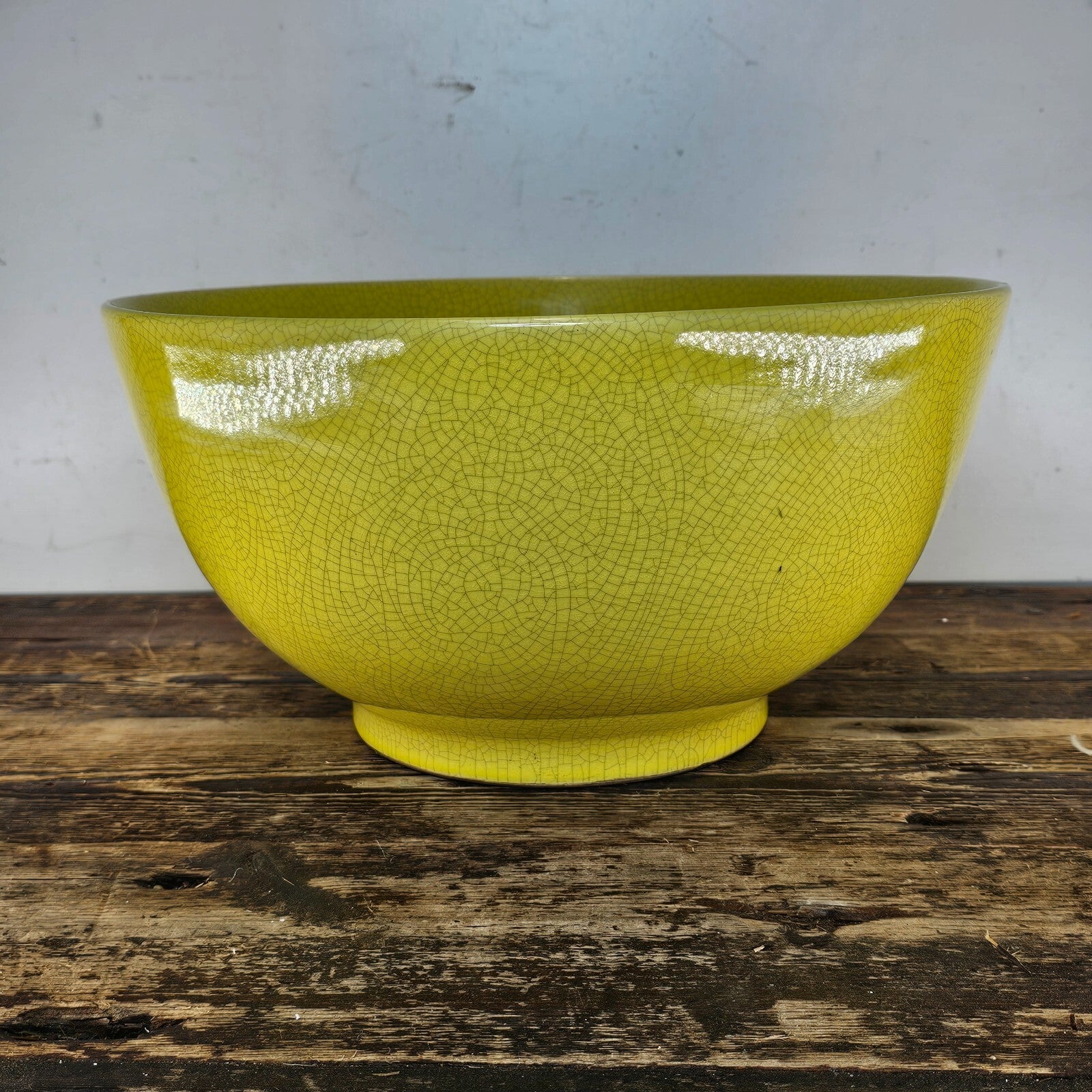 Handcrafted Large Yellow Crackle Glaze Ceramic Bowl  14.5"Diam x 7.5"H