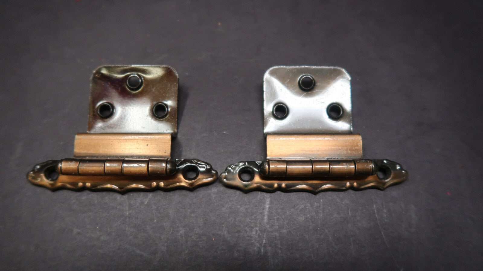 Vintage Ajax Cabinet Door Hinge Pair 975 Copper Plated Steel NOS