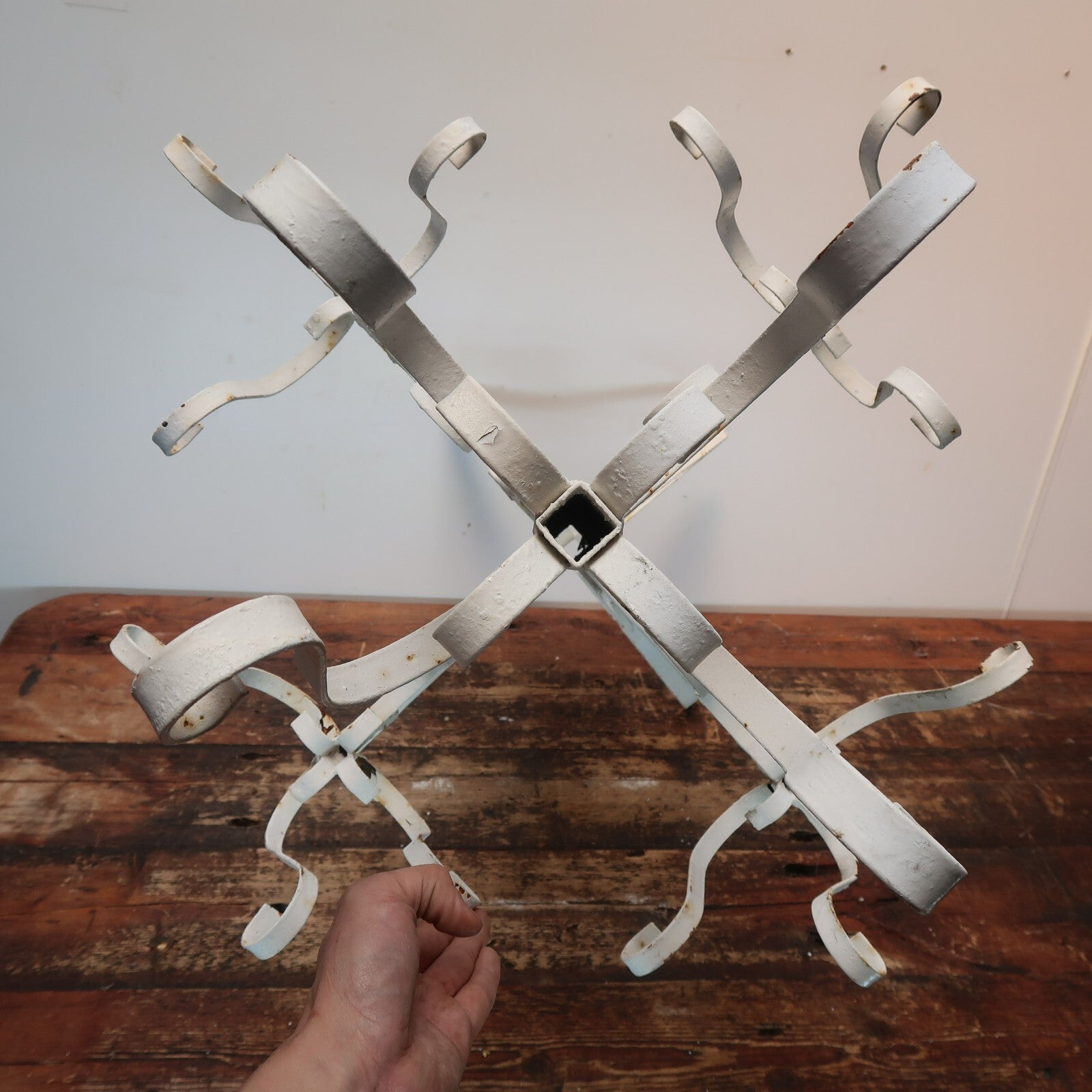 Vintage Mexican White Iron 5 Pot Tiered Plant Stand 1970’s Shabby Chic H 34"