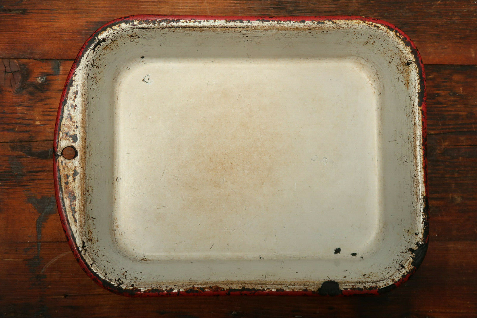 Vintage Enamel Ware Rustic Baking Pan White / Red 10.5" x 8" x 2"