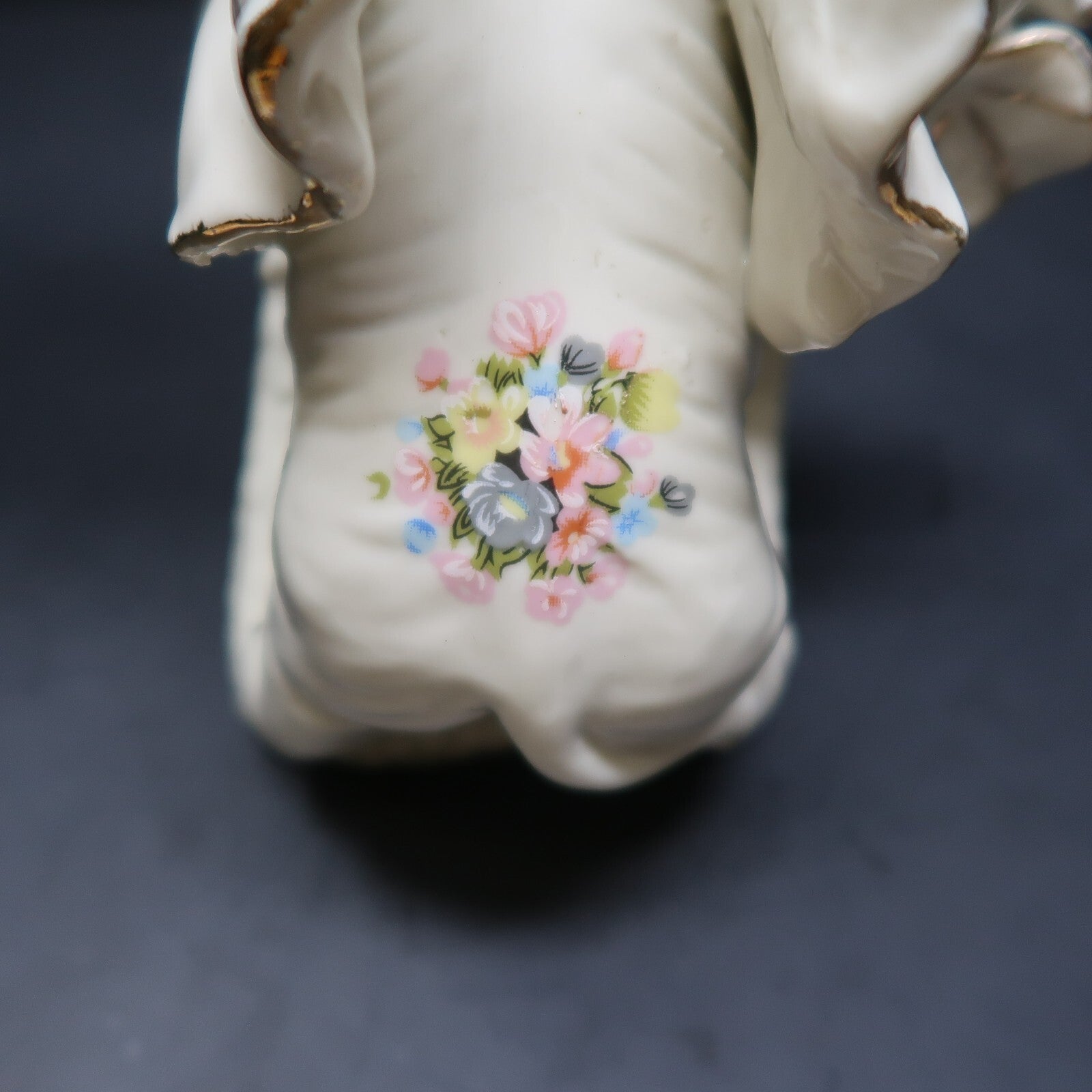 Elephant Mother & Baby White Porcelain Floral Figurine Gold Accents