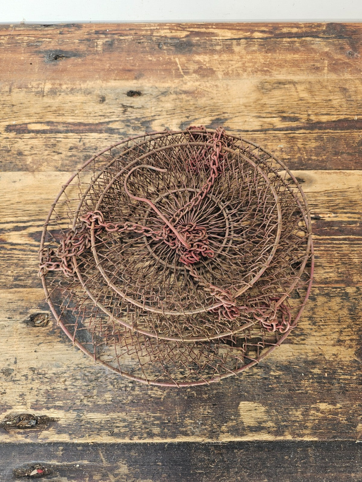 Vintage Rusty 3 Tier Metal  Wire Hanging  Basket Collapsible