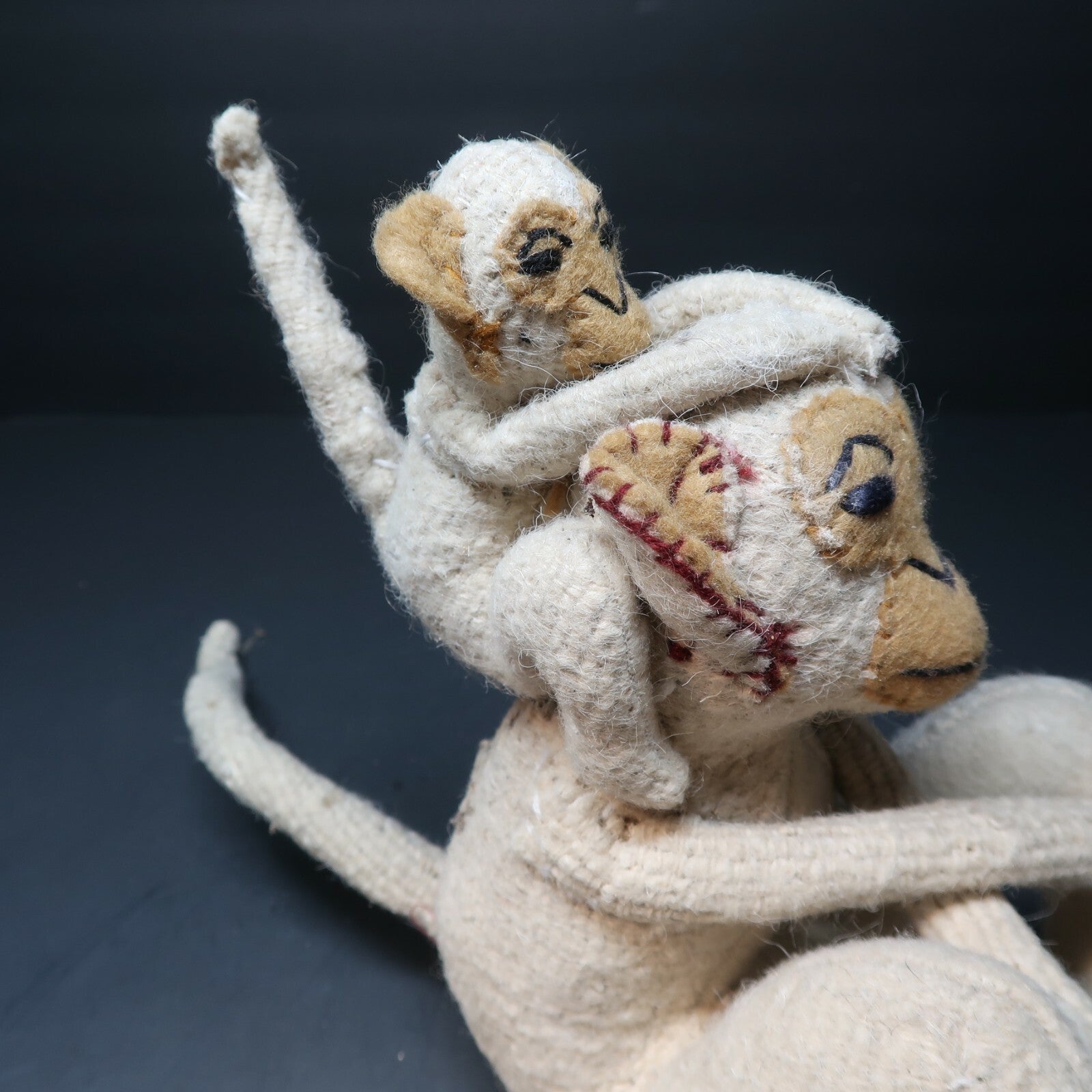 Vintage Plush Monkey Baby Langur Riding on Parent's Shoulder Piggyback H 8.5"