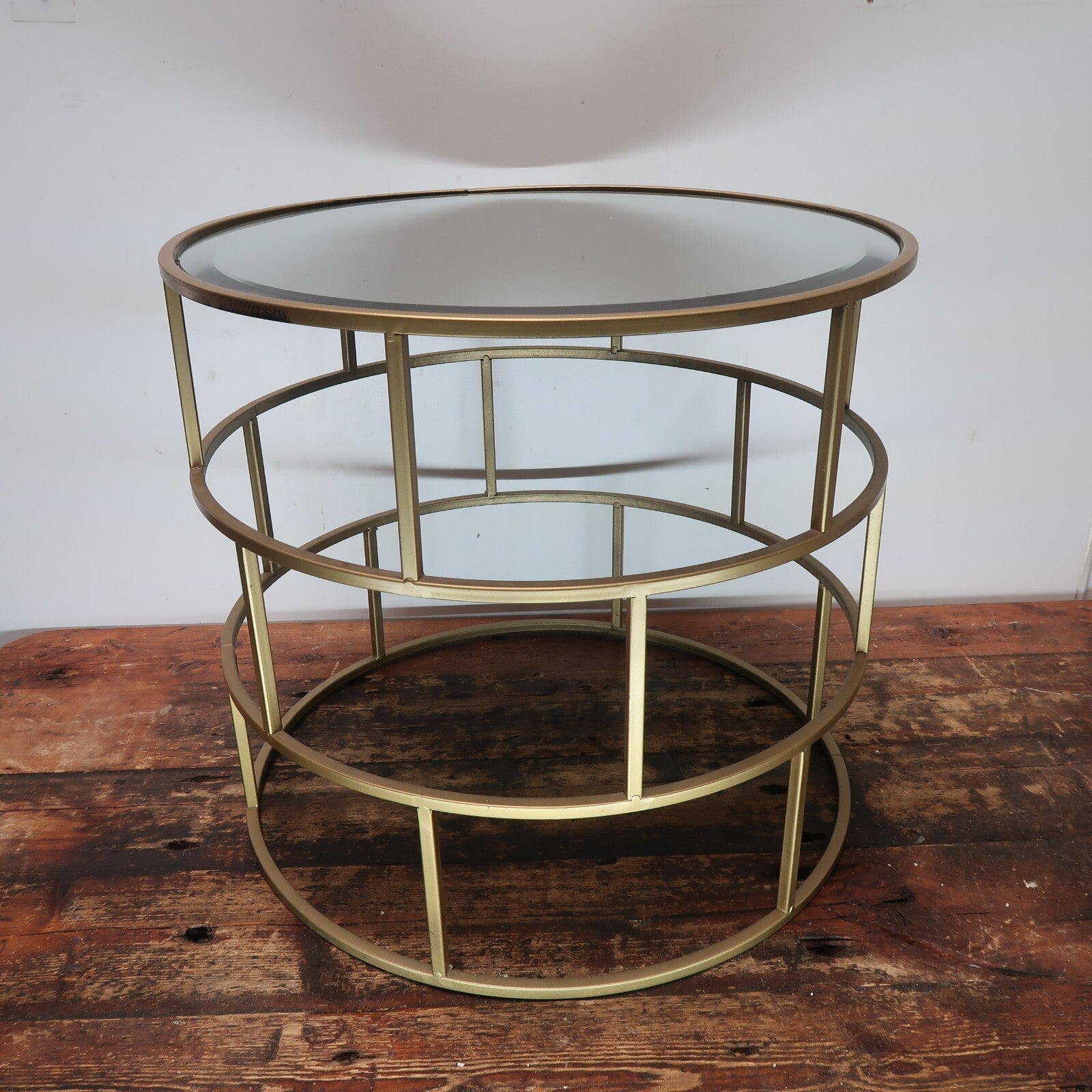 Mirror Glass Top Side Table Round Gold End Table 20" x 20" x H 18"