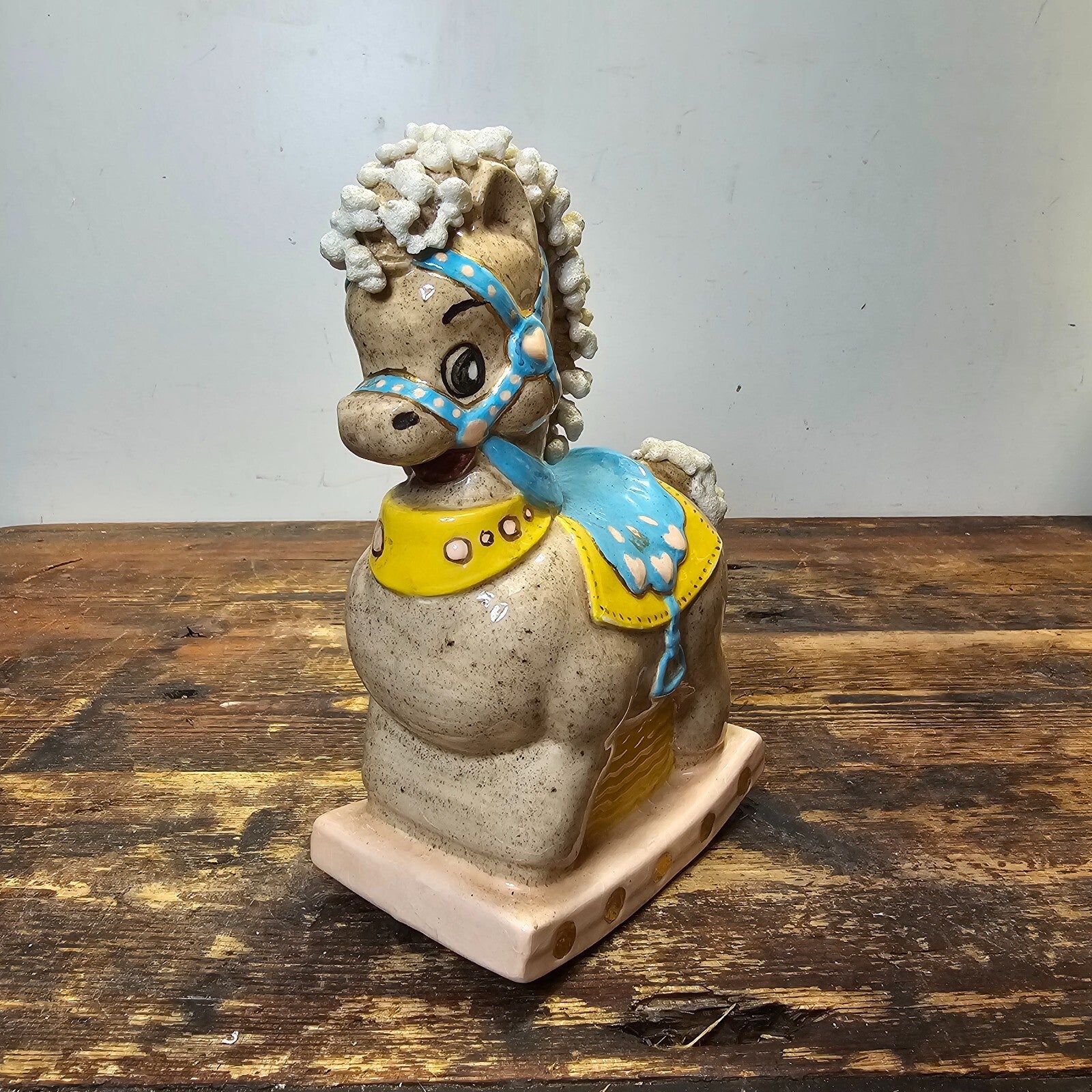Vintage Rocking Horse Porcelain Bank Signed 6"L x 8.5"H x 3.25"W