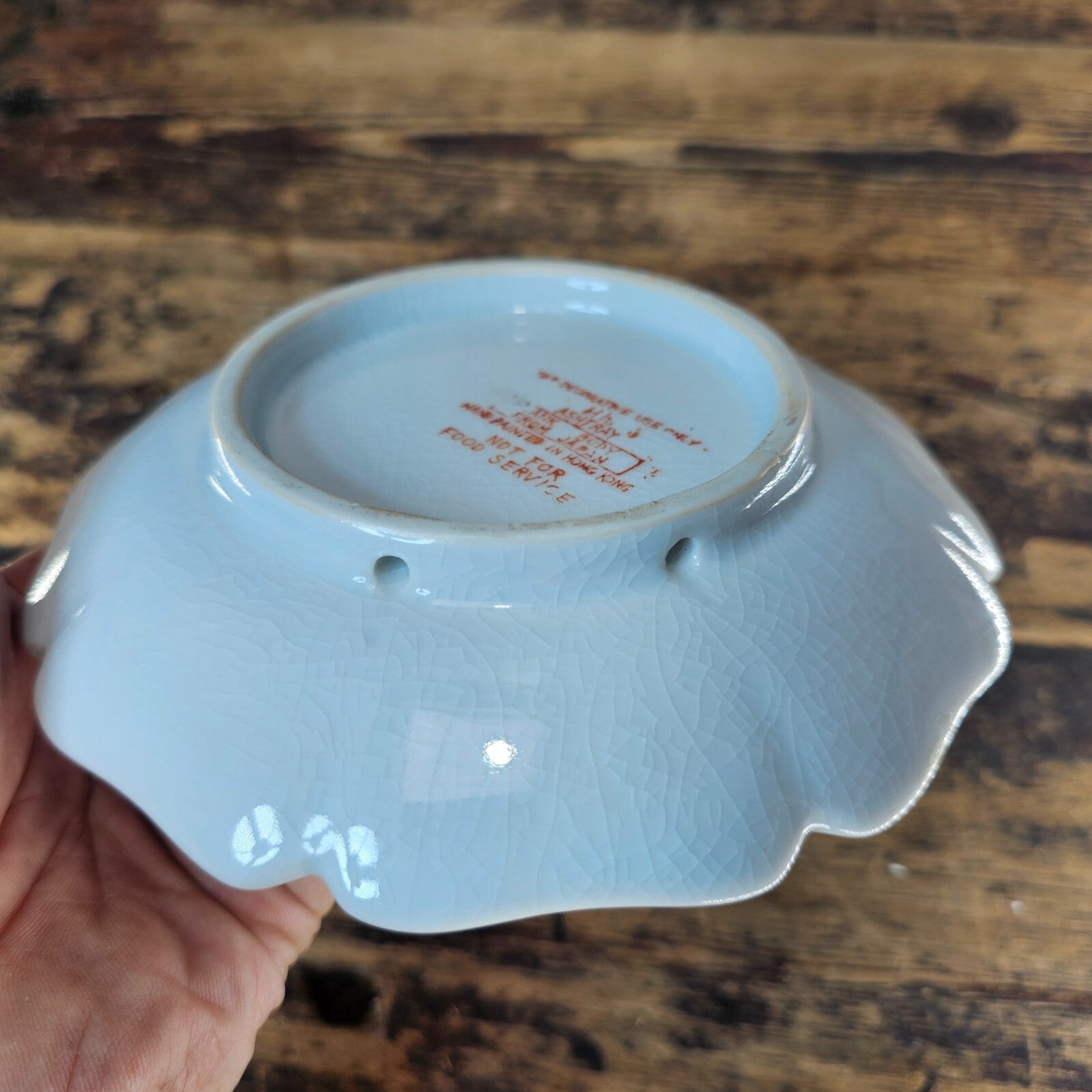 Vintage Lotus Plate & Ashtray | Hand-Painted in Hong Kong on Japanese Earthenwar