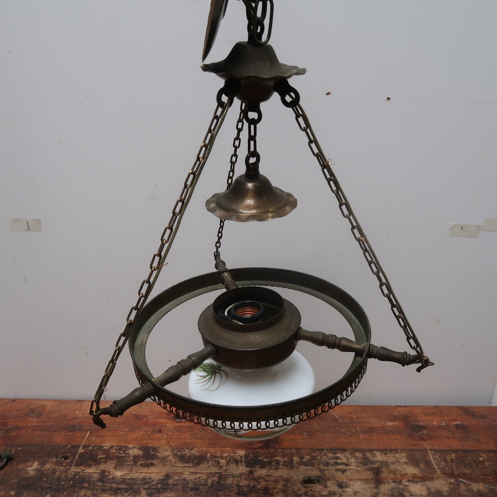 Vintage Hand Painted Shade Pendant Ceiling Fixture