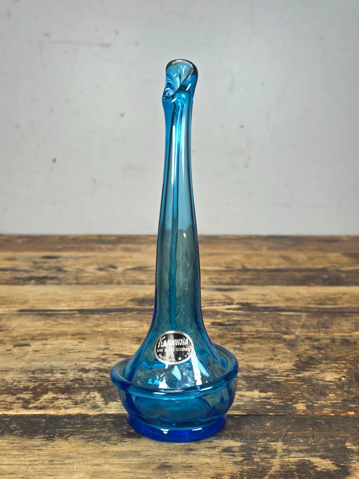 Vintage Kanawha Blue Hand Blown Glass Vase Dunbar W.Va. 1960s Mid Century Modern