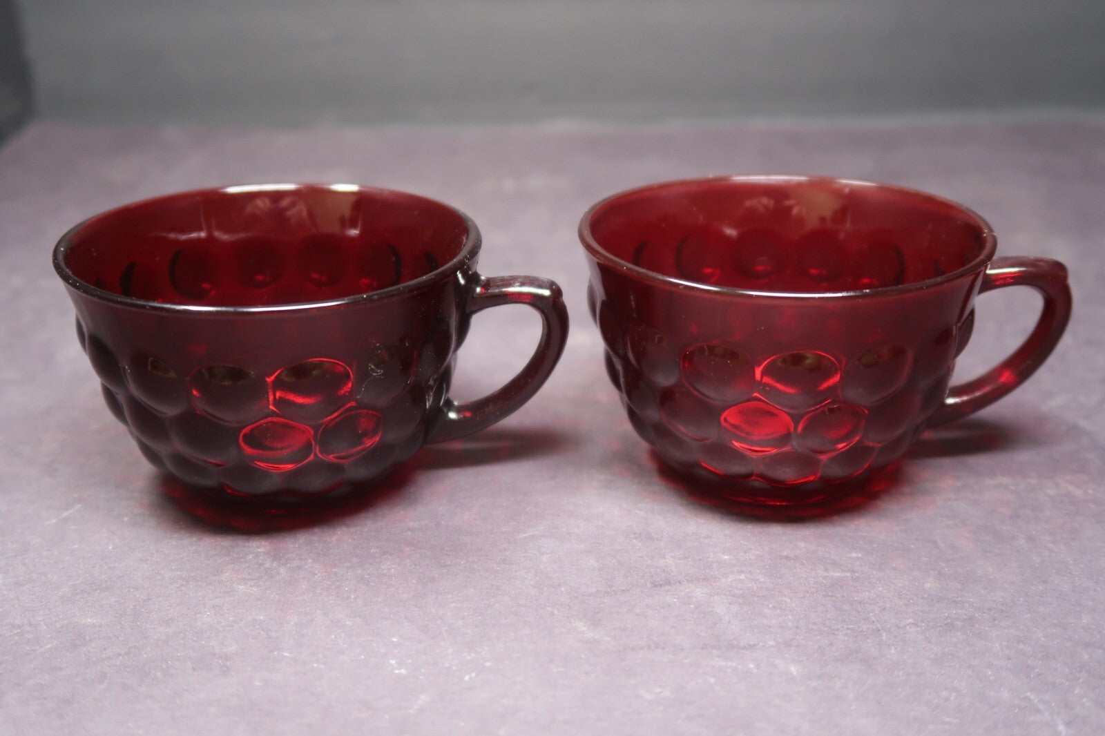 Vintage Anchor Hocking Royal Ruby Red 4 Piece Bubble Set Cups and Saucers