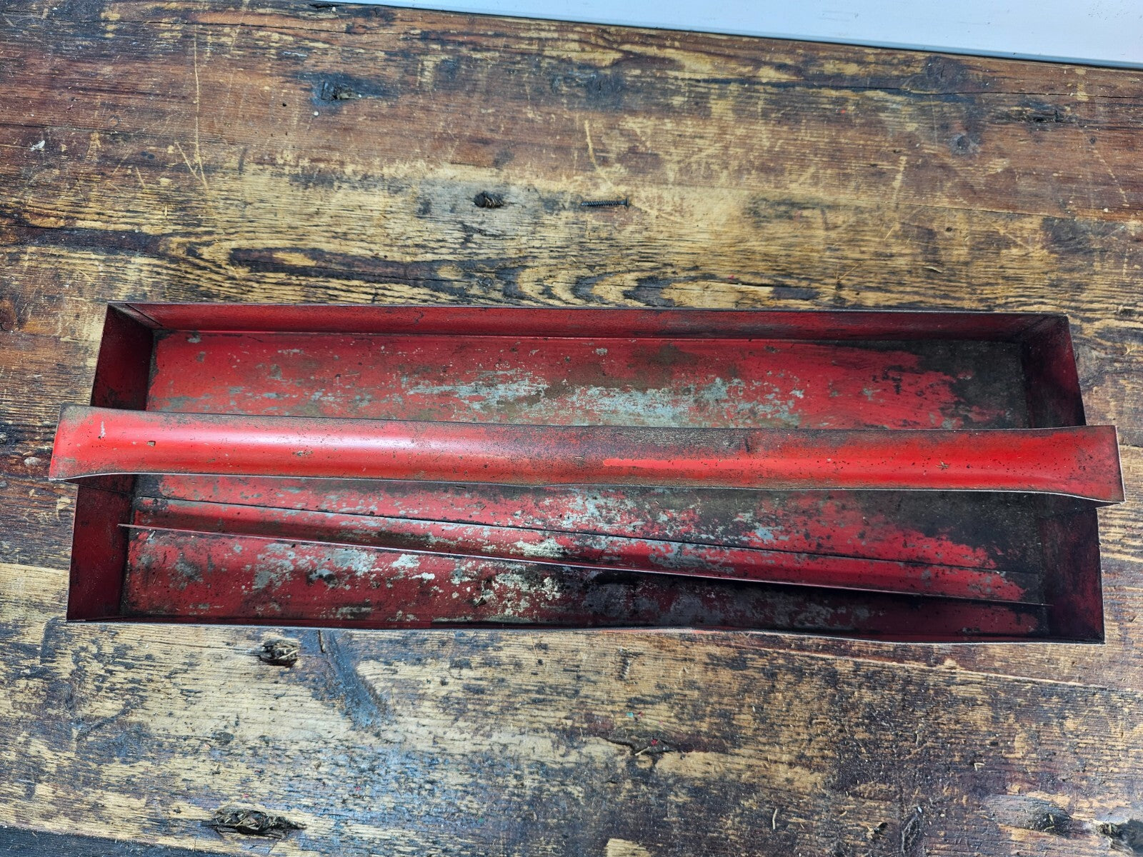Vintage Rusty Metal Hip Roof Tool Box