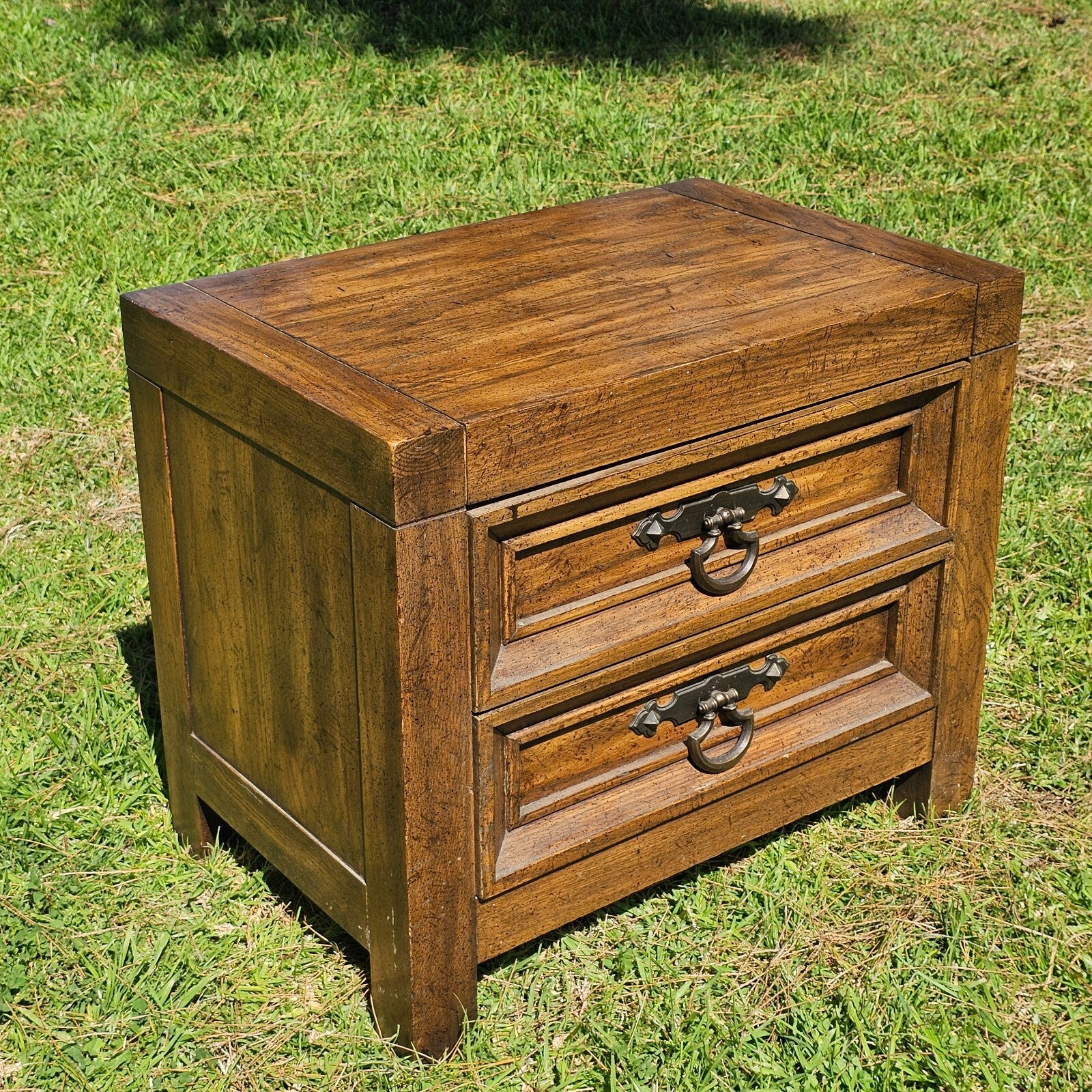 Wood Nightstand With 2 Drawers Bedside Table