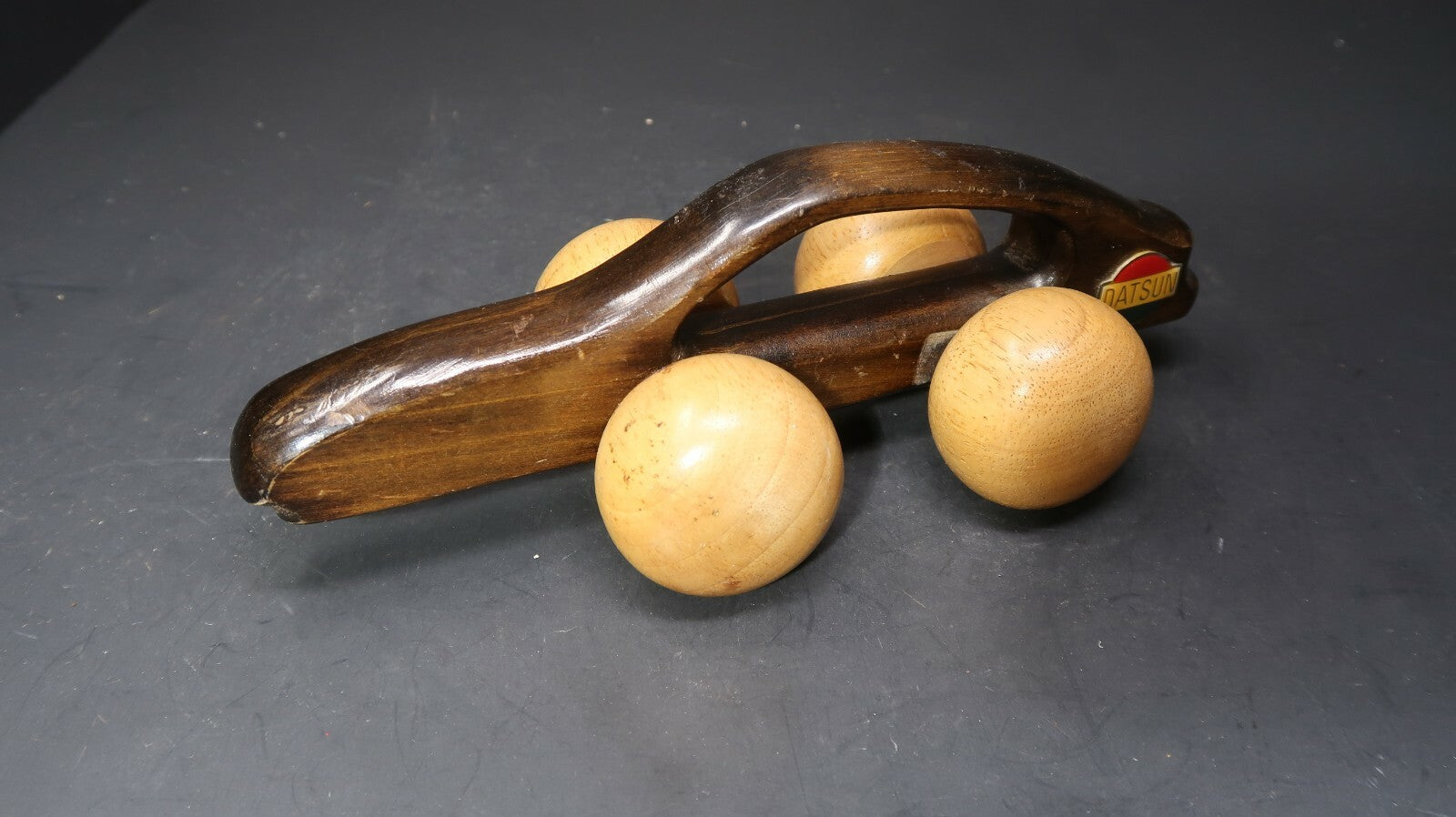 Vintage Datsun 300ZX Solid Wood Rolling Back Massager Kids Rolling Pull Toy