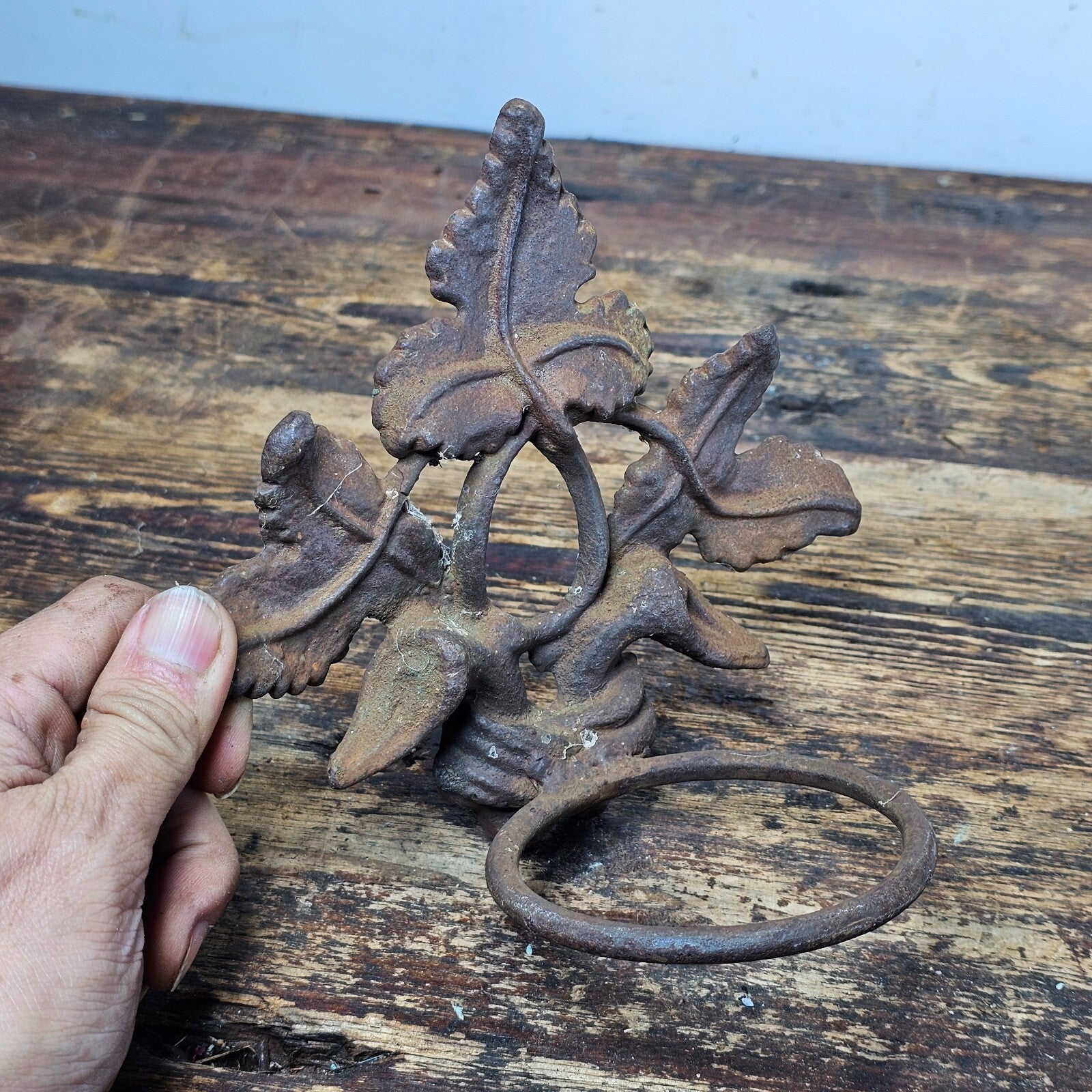 Victorian Style Cast Iron Wall Planter Candle Holder Ivy Design 6.5"H