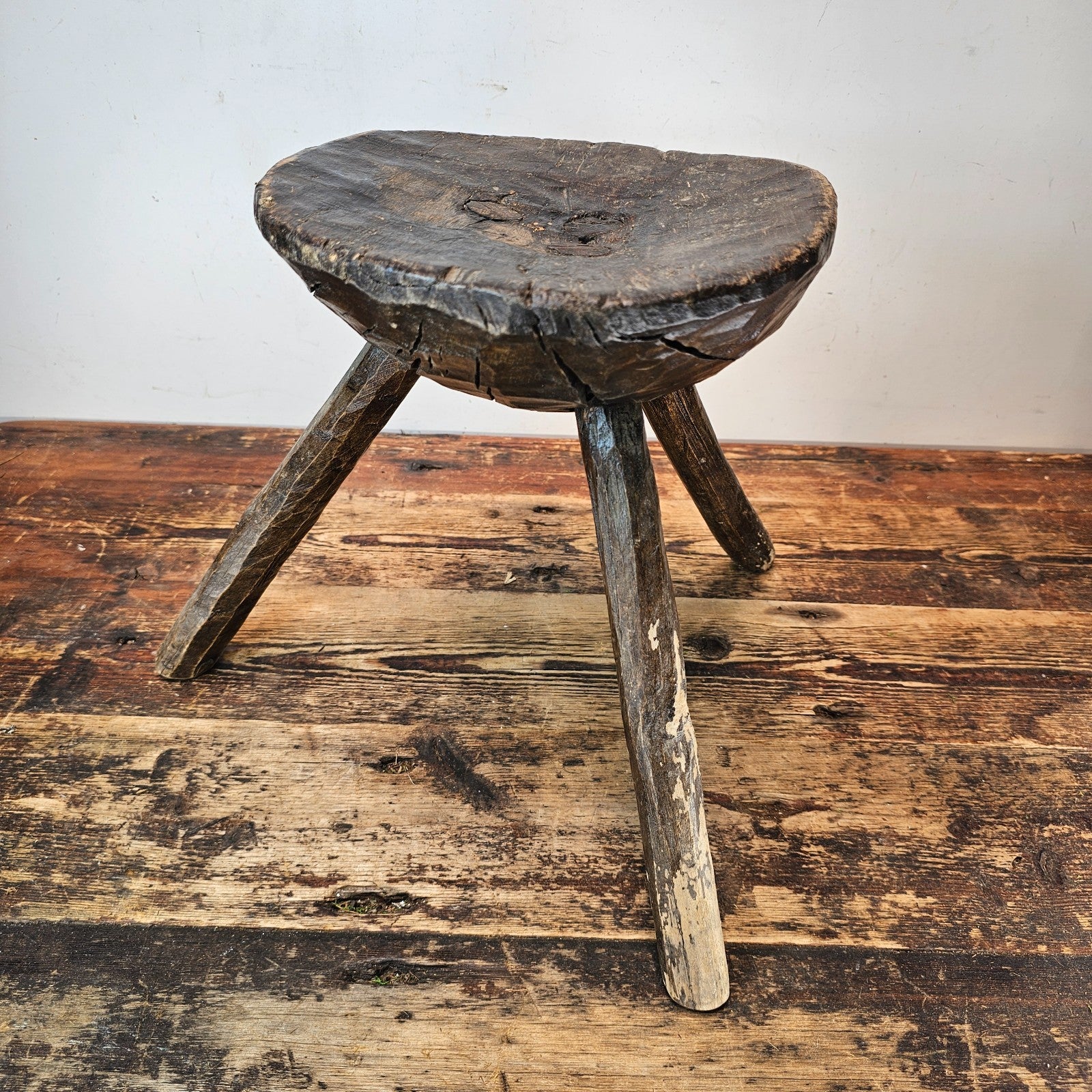Authentic 18th-19th Century European Primitive Milking Stool / Wabi Sabi 12.75"H