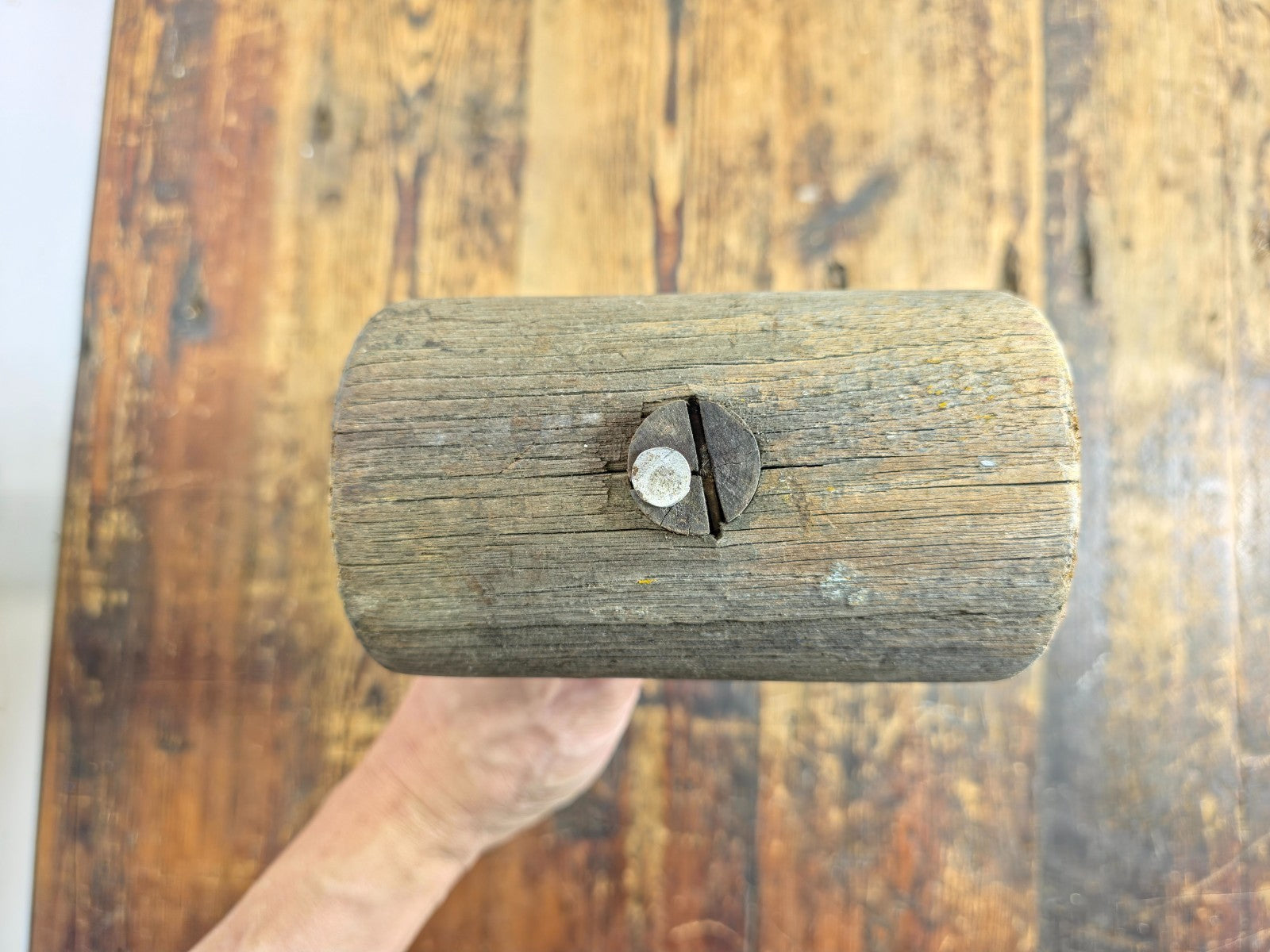 Antique Primitive Wooden Mallet | Rustic Farmhouse Tool with Authentic Patina