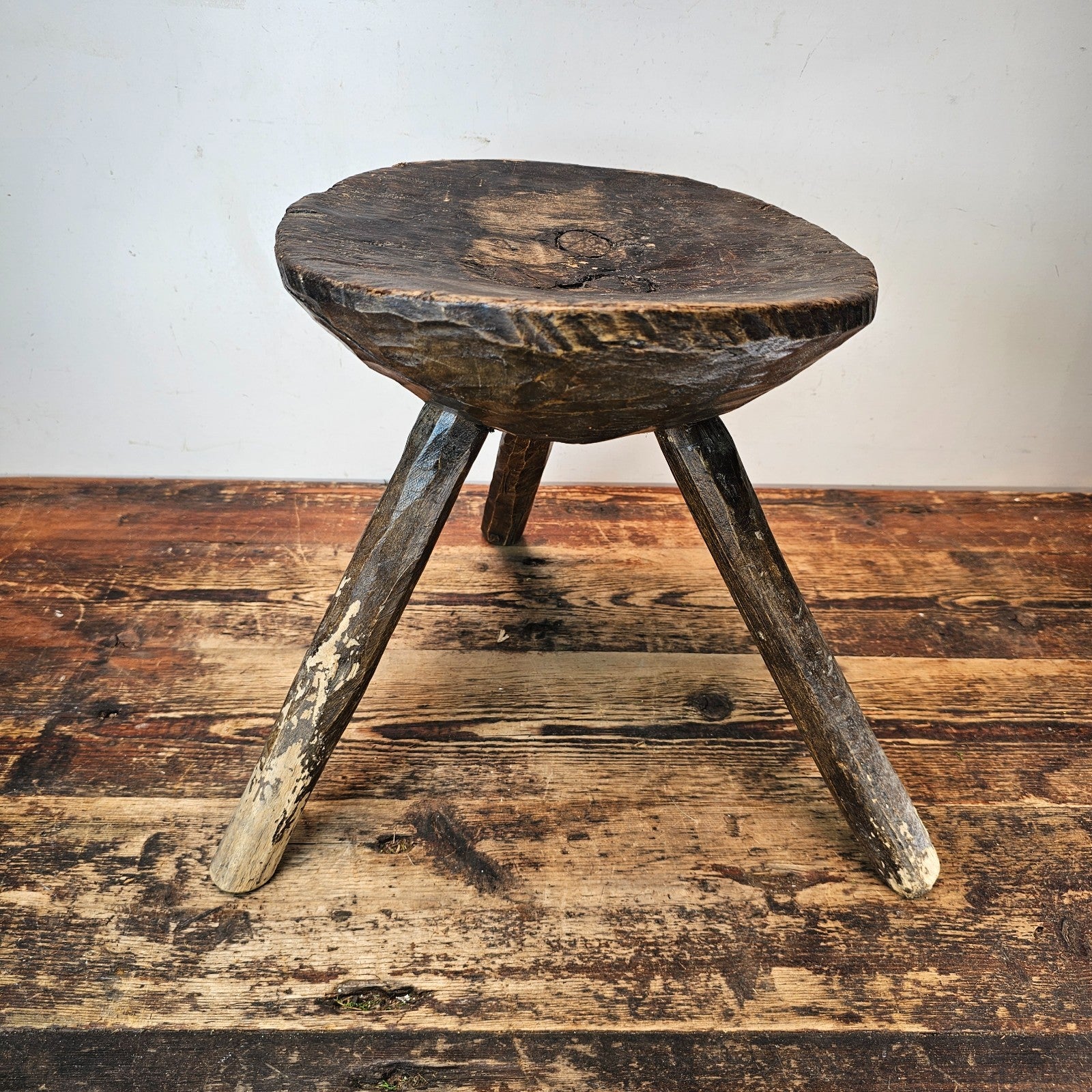 Authentic 18th-19th Century European Primitive Milking Stool / Wabi Sabi 12.75"H