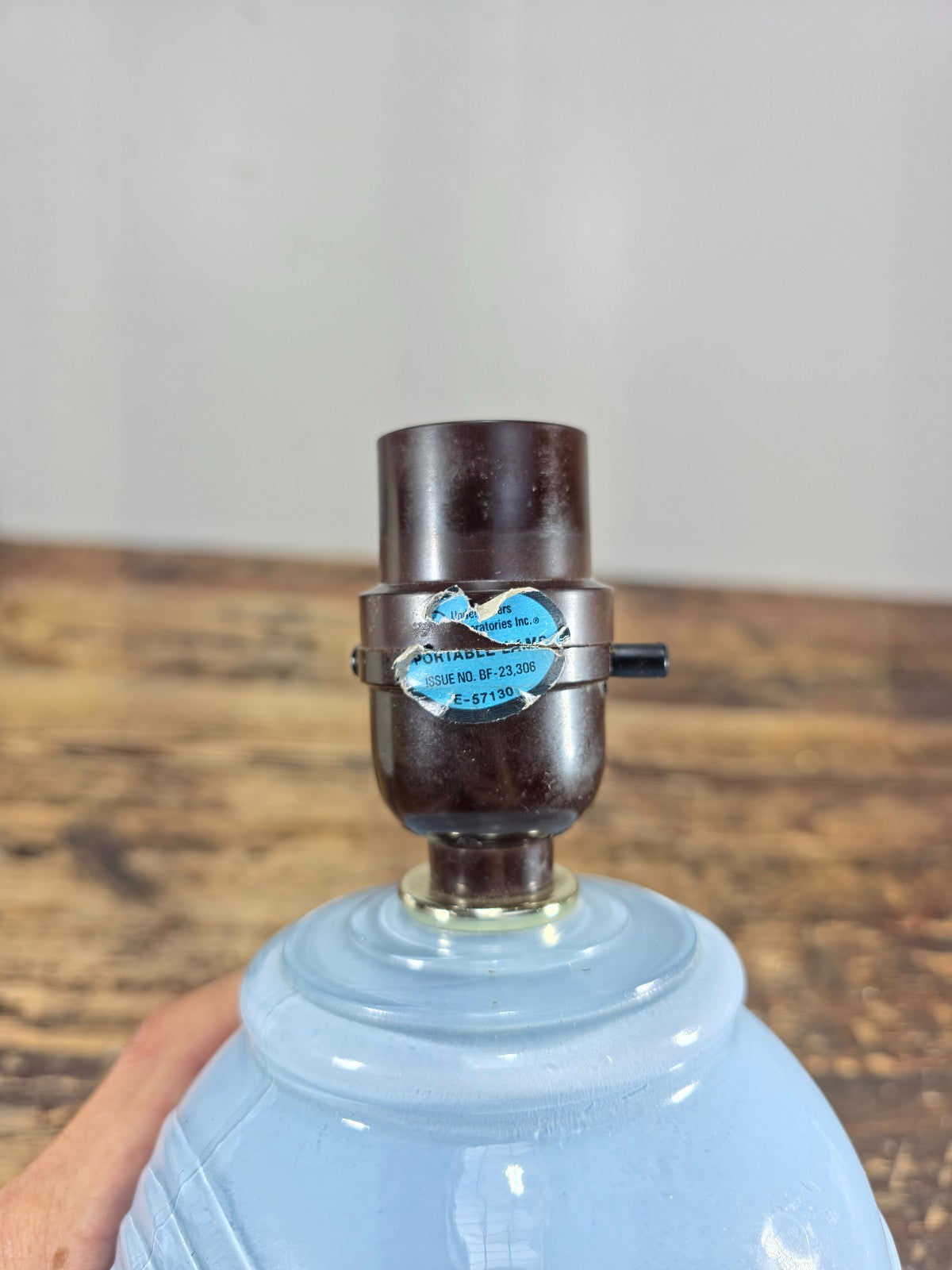 Mid-Century Blue Swirl Glass Table Lamp with Shade 14"T