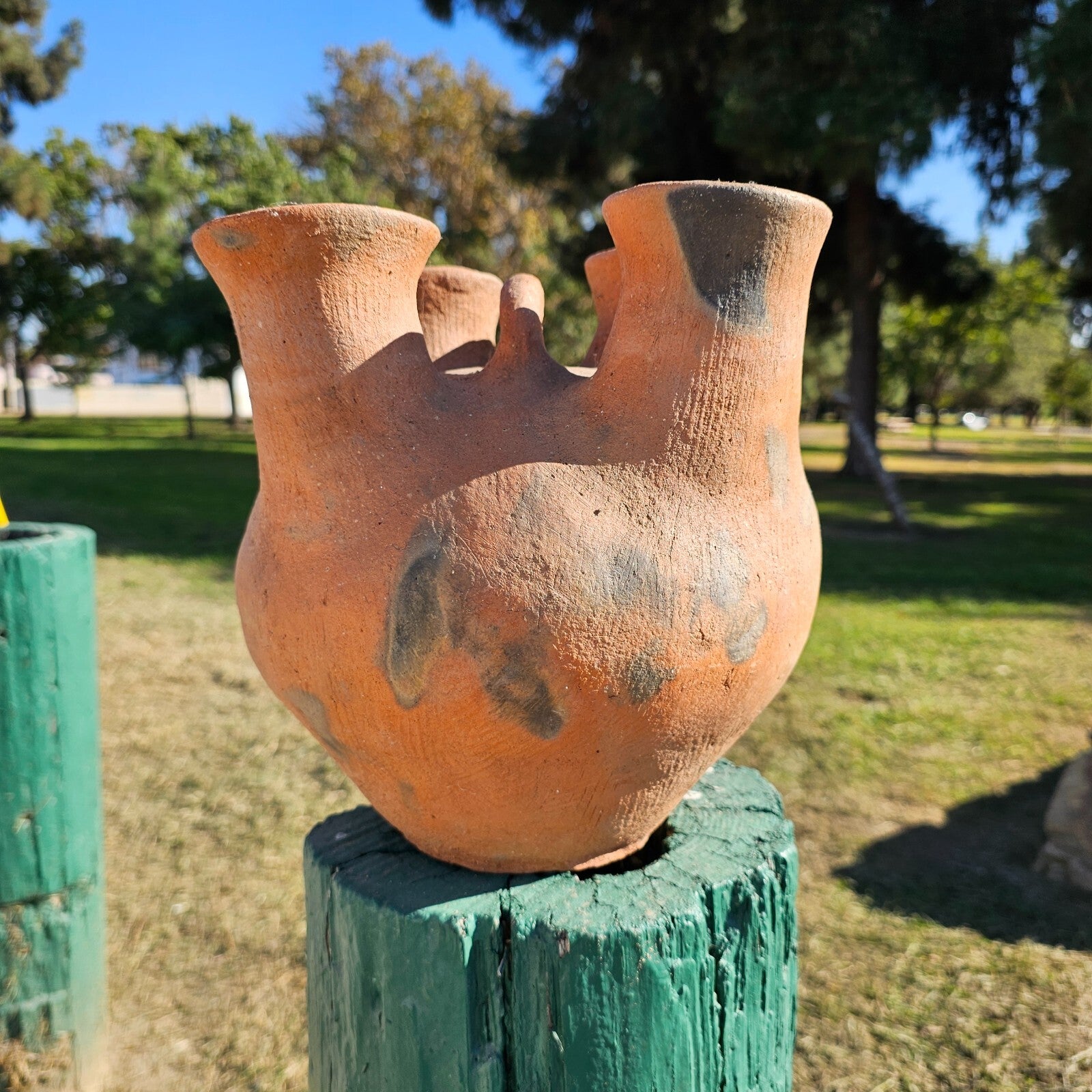 Rustic 4 Mouth Mexican Vessel Terracotta Natural Clay Native Mexican Folk Art