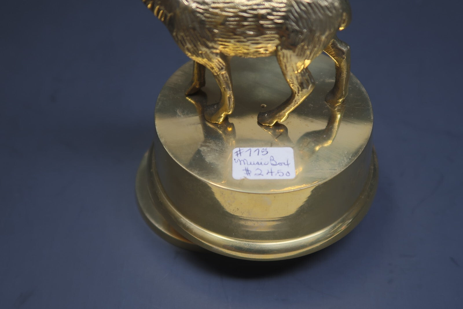 Vintage Brass Deer Music Box Wind Up Rotating 3.25" x 3.25" x H5.75"