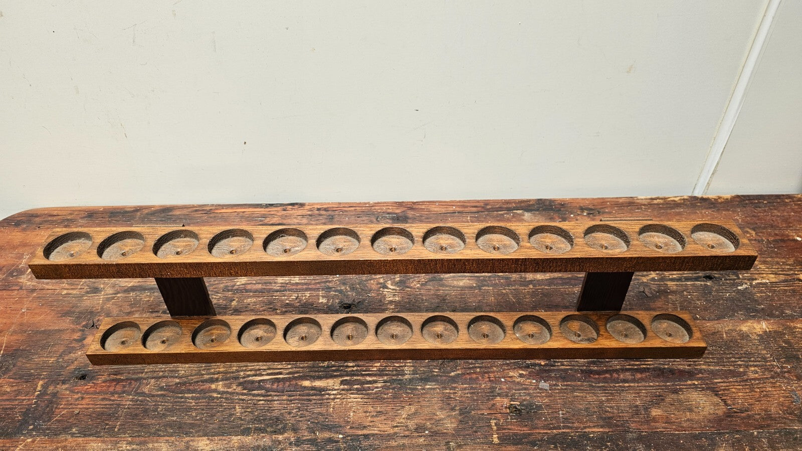 Vintage Wood Shot Glass Wall Display Holder Holds 26 Glasses (B)