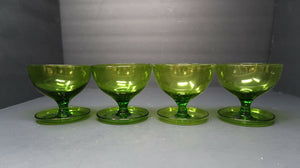 Lot of 4 Green Glass Comport Desert Bowl Cutlery Rest on Bottom  3.75" x 3.75"