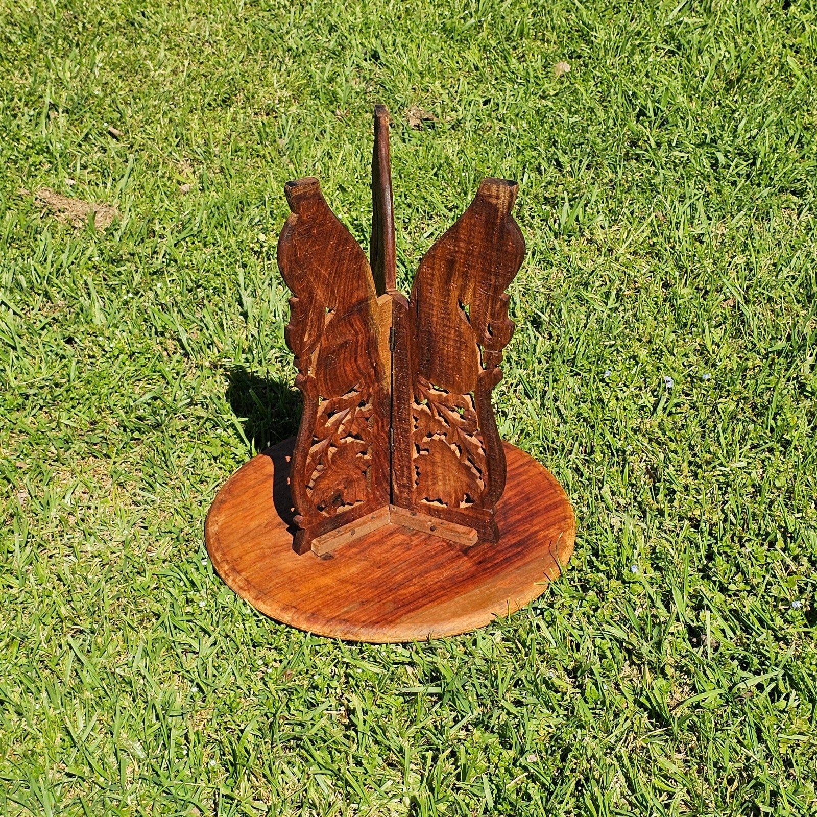 Vintage Indian Hand-Carved Small Wooden Table/Plant Stand 14"Diam x 16"H