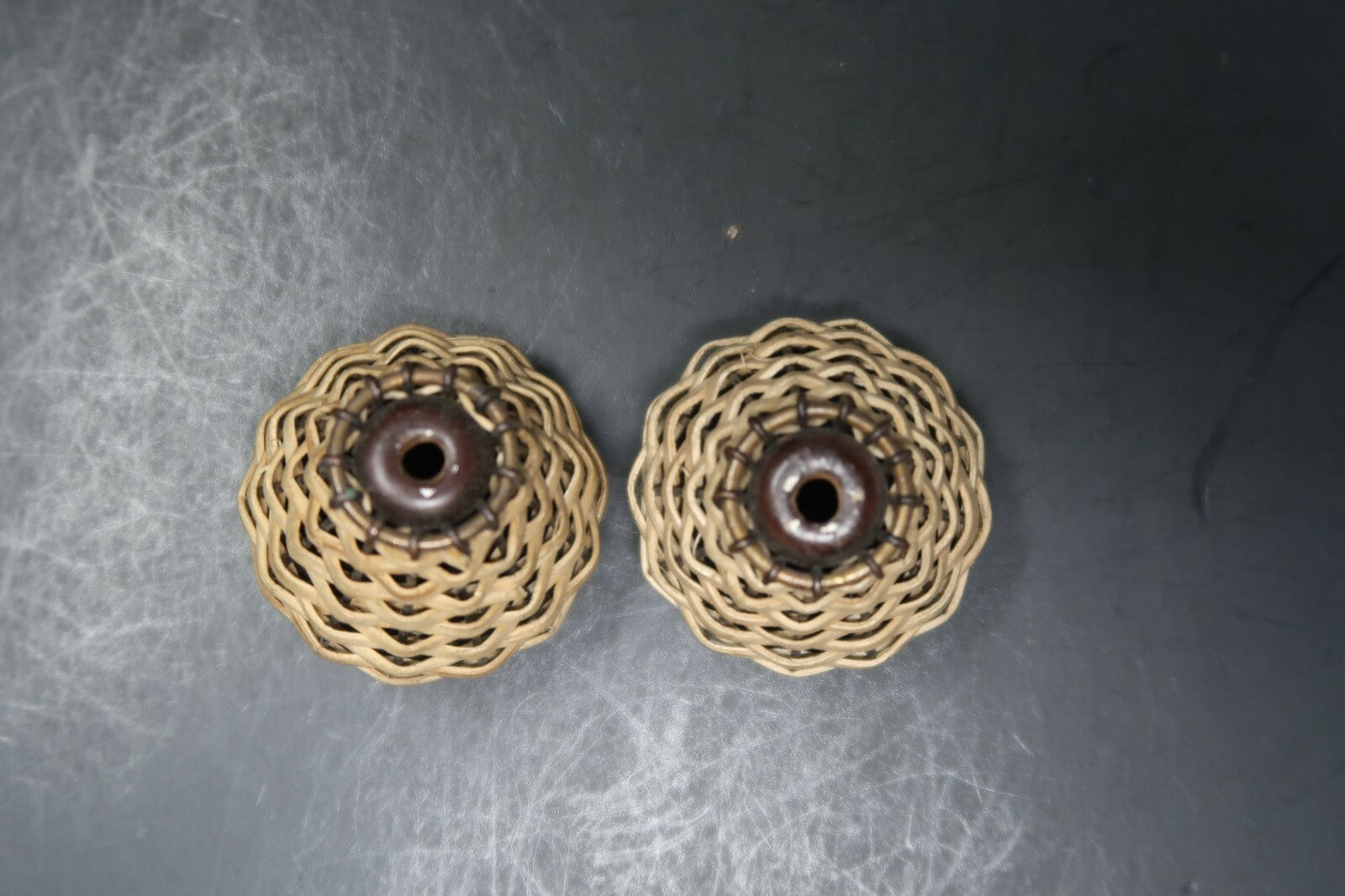 Set of 2 Vintage Wicker Drawer Knobs Furniture Hardware (A)