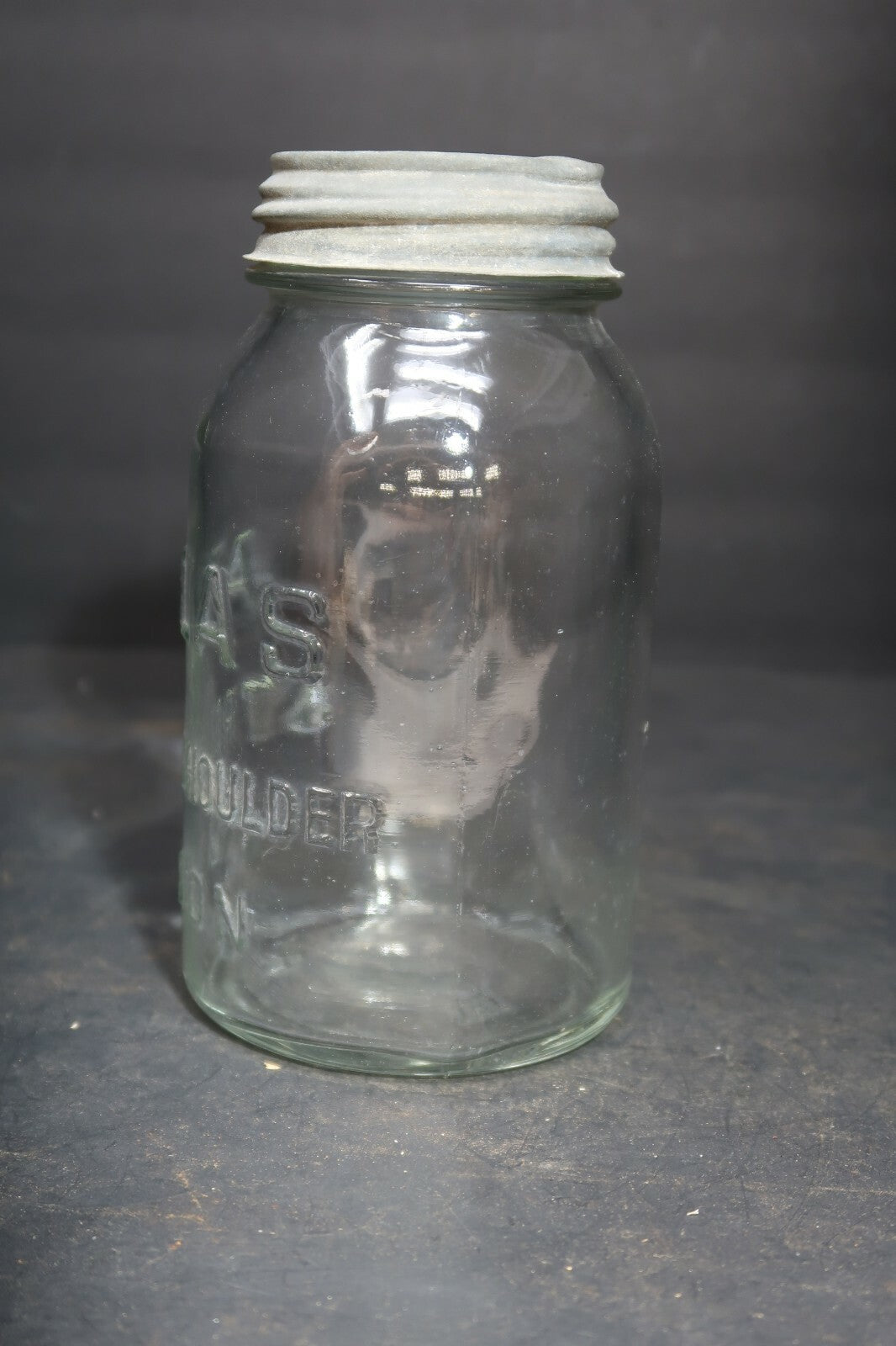 Vintage Atlas Strong Shoulder Mason Canning Jar With Zinc Lid 3.75" x 7"