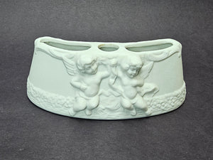 Vintage Dresden White Porcelain Cherub Flower Frog Candle Holder Centerpiece