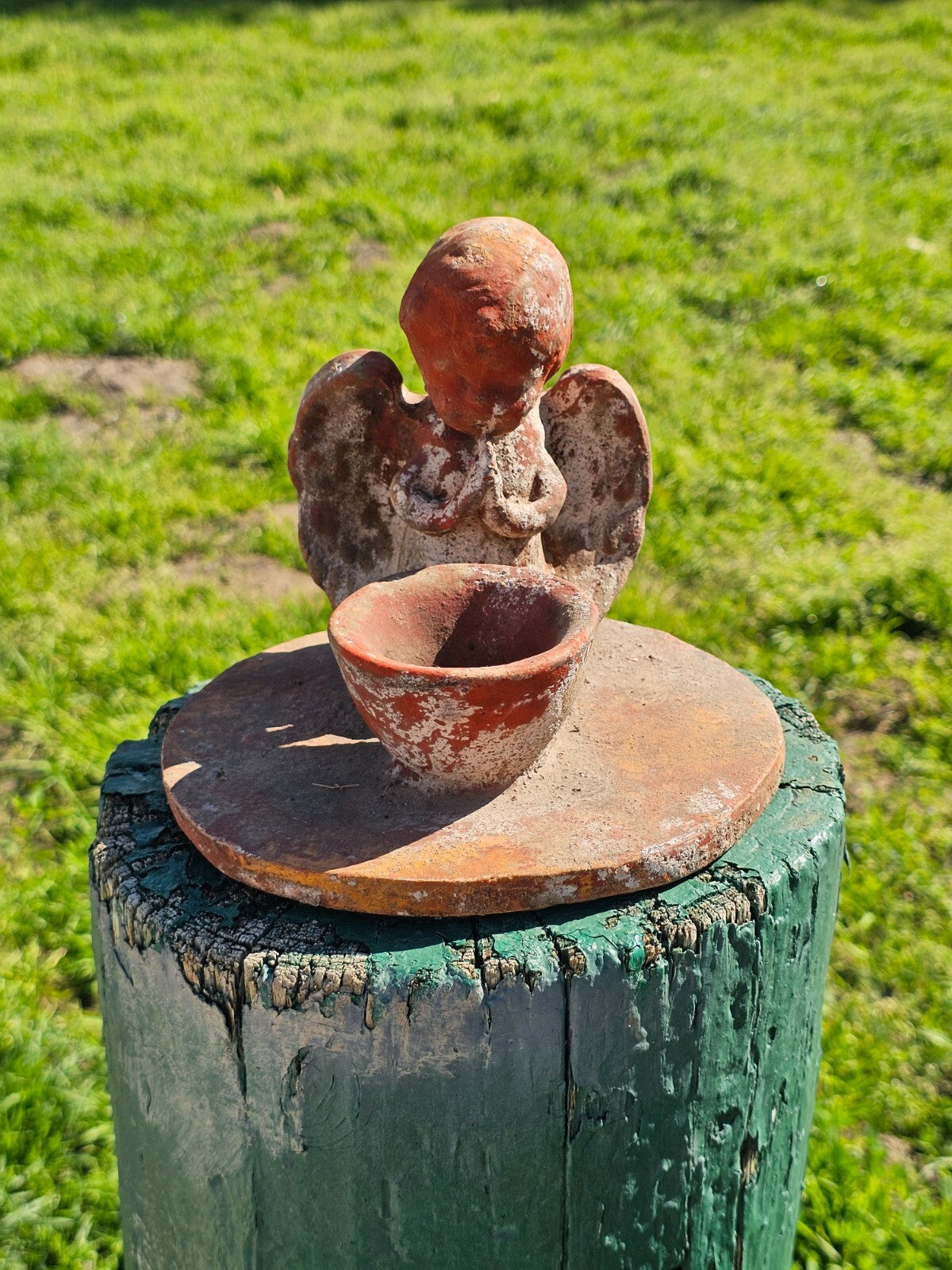 Clay Cherub Angel Candle Holder Copal Burning Bowl 7.5"Diam x 6.5"H