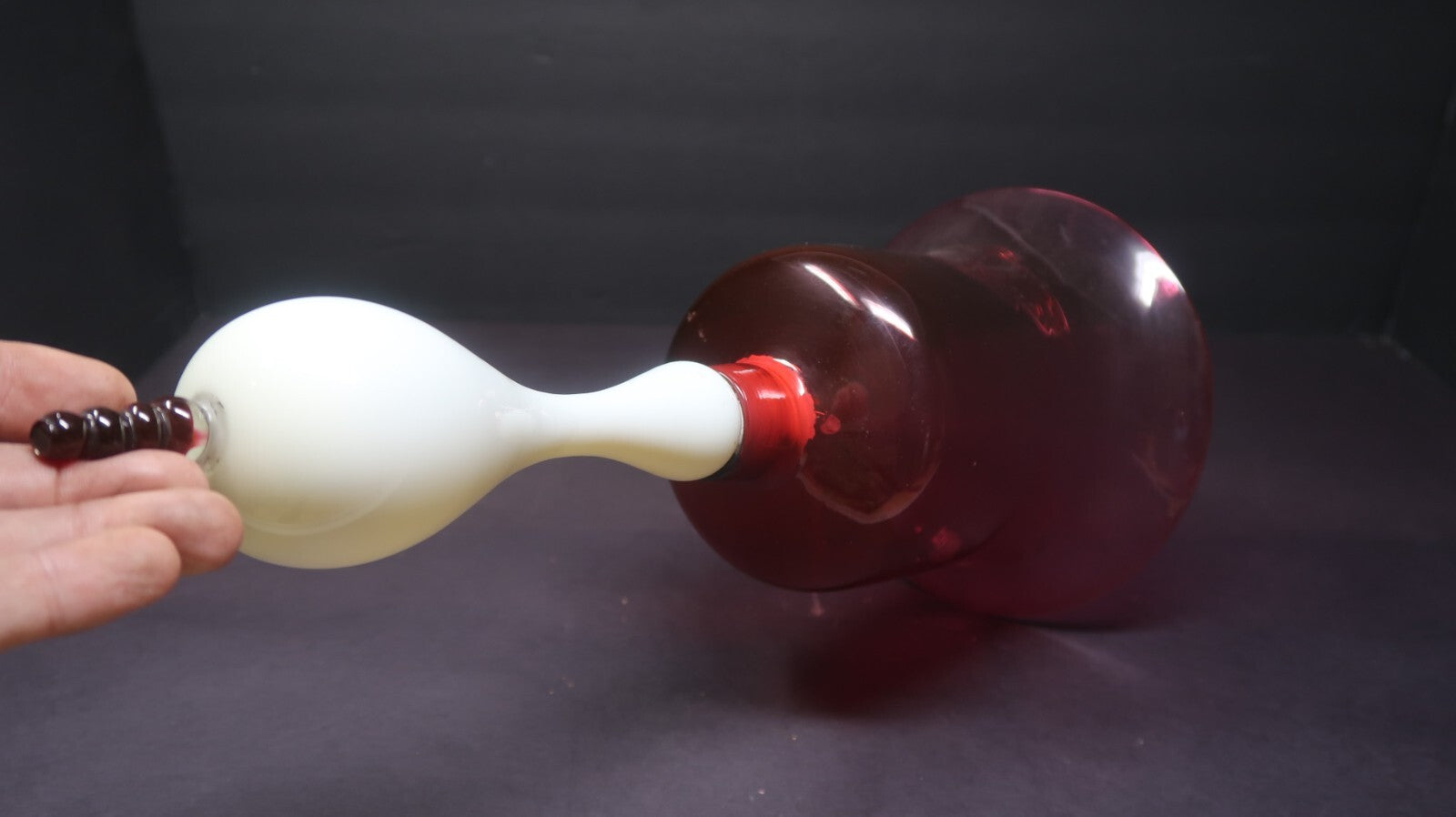 British 19th Century Victorian Hand Blown Cranberry Glass Large Wedding Bell 14"