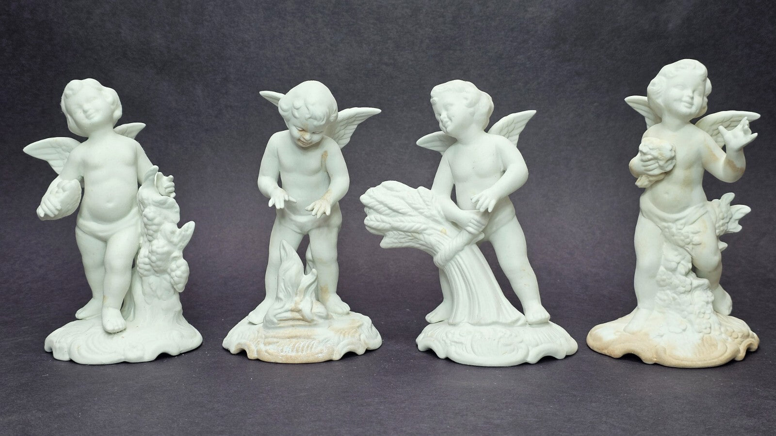 Vintage Dresden Original Germany Bisque Cherub Figurines Four Seasons (Stains)