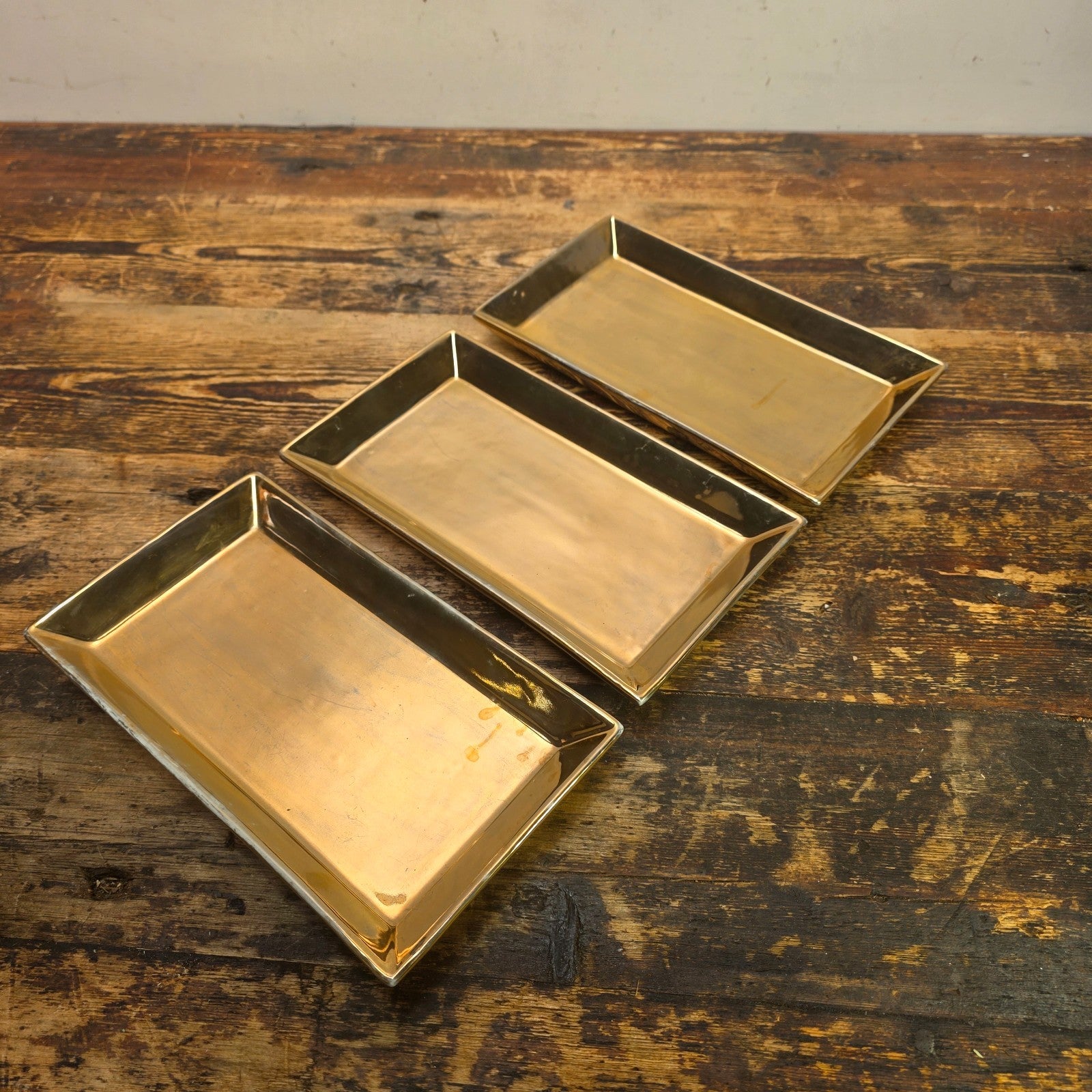 Tozai Home Gold Ceramic Rectangular Trays 9.75" Metallic Finish Plates Set of 3