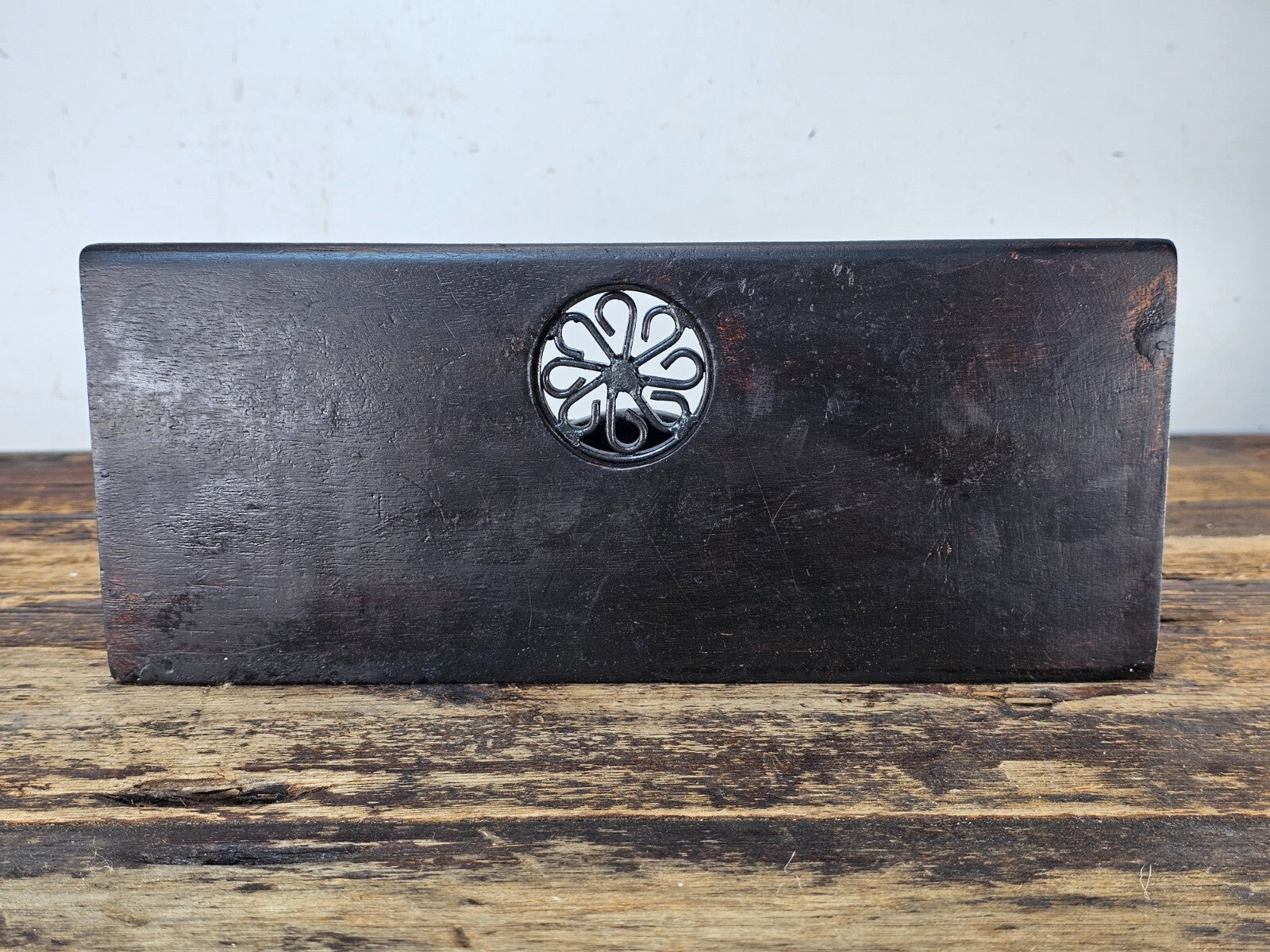 Vintage Wooden Black Painted Desk Organizer /Card Holder