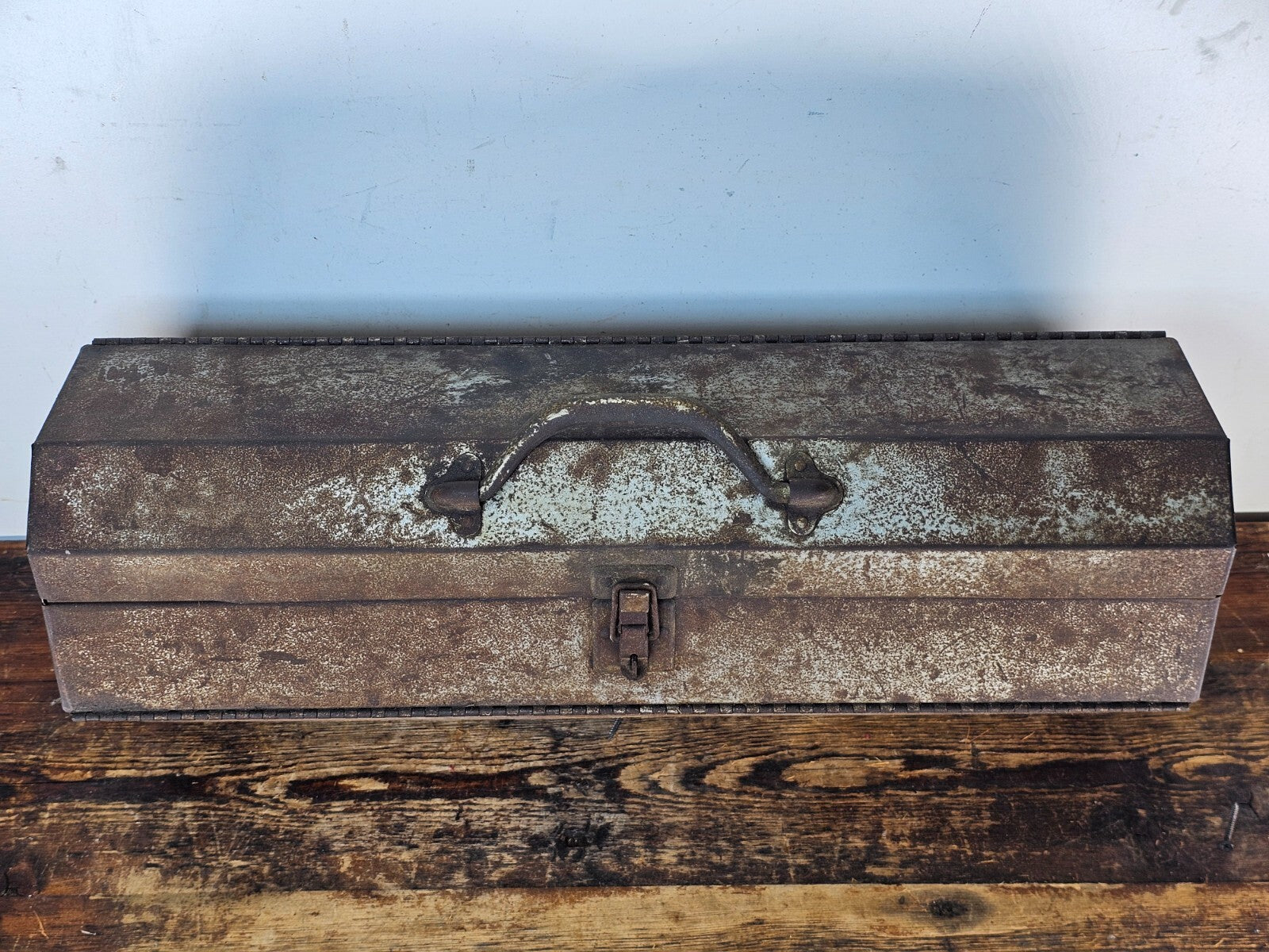 Vintage Rusty Metal Hip Roof Tool Box