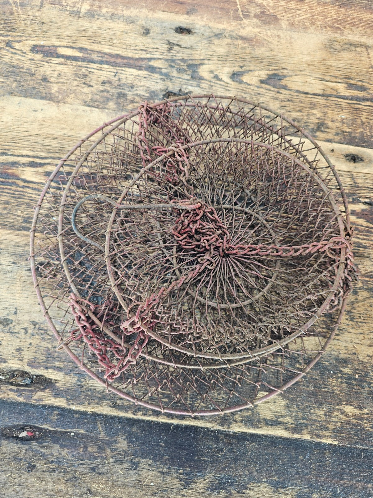 Vintage Rusty 3 Tier Metal  Wire Hanging  Basket Collapsible
