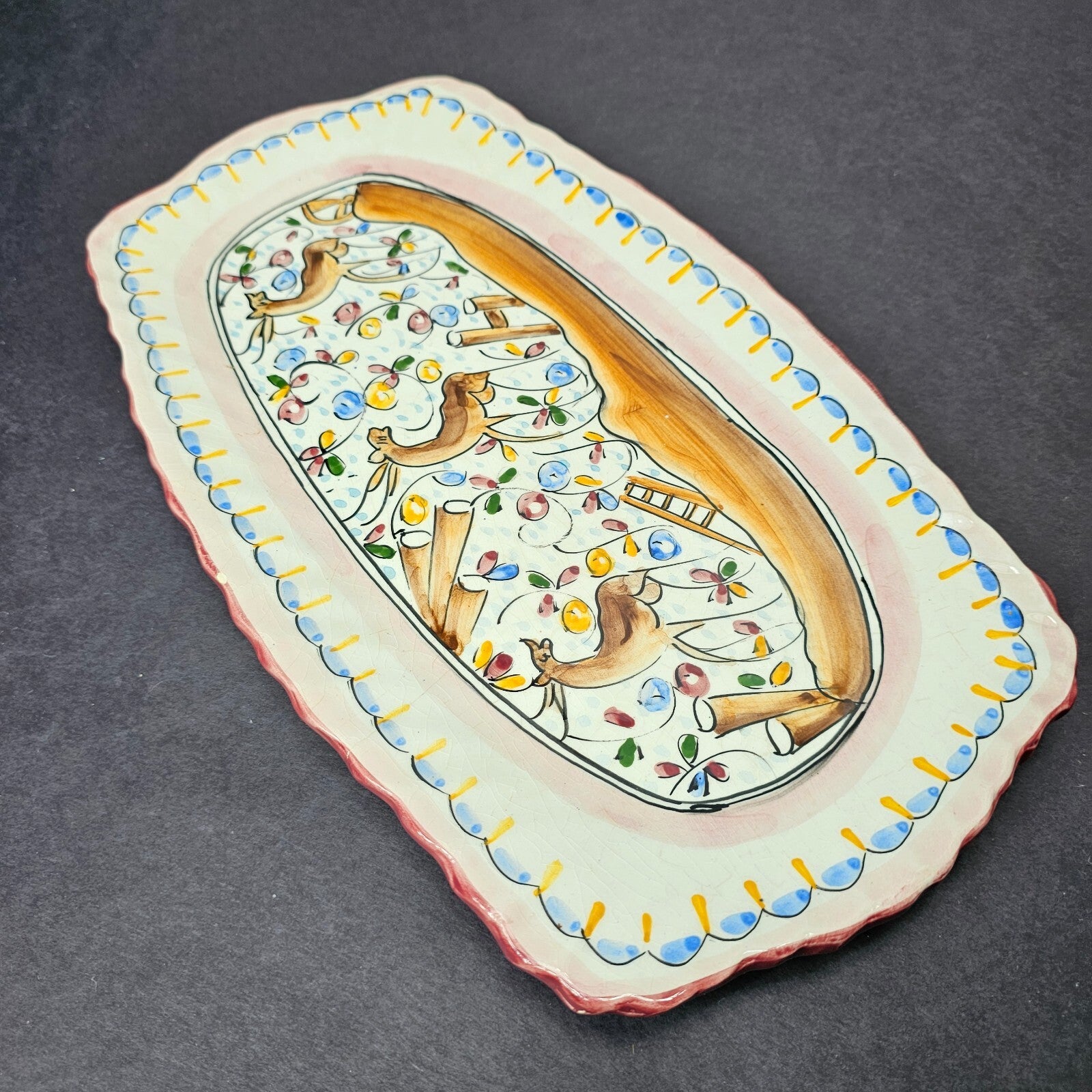 Hand Painted Coimbra Pottery Serving Platter Wall Hanging Plate Portugal