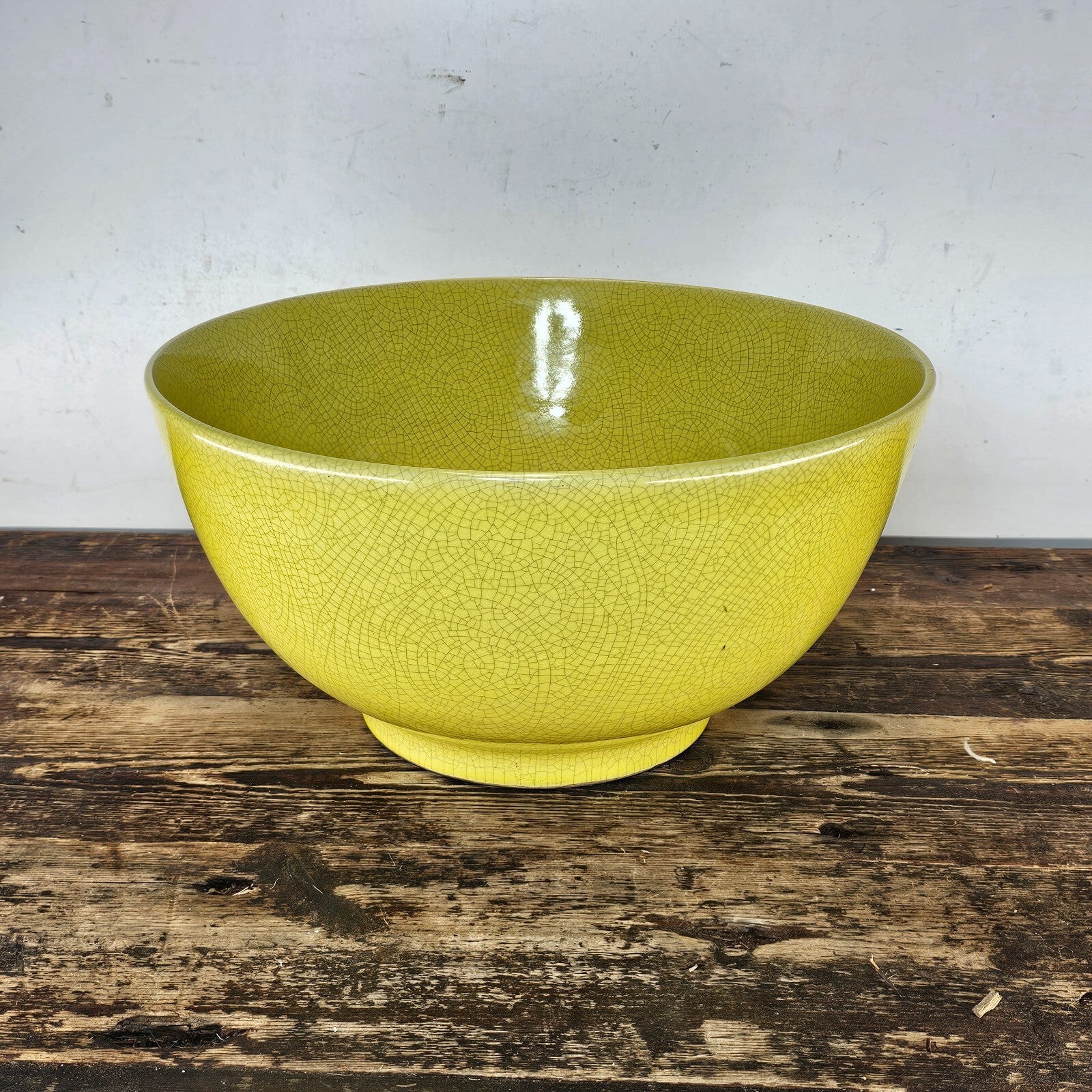 Handcrafted Large Yellow Crackle Glaze Ceramic Bowl  14.5"Diam x 7.5"H