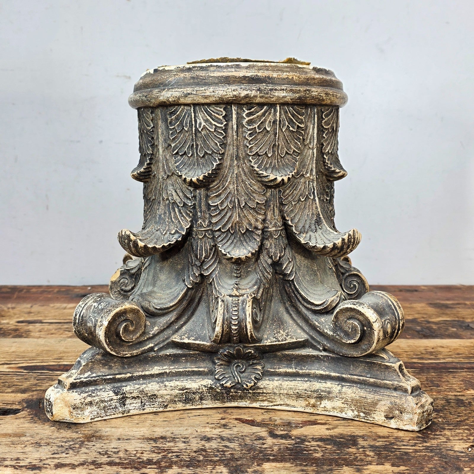 Vintage Corinthian-Style Pedestal Base — Acanthus Leaf & Scroll Design