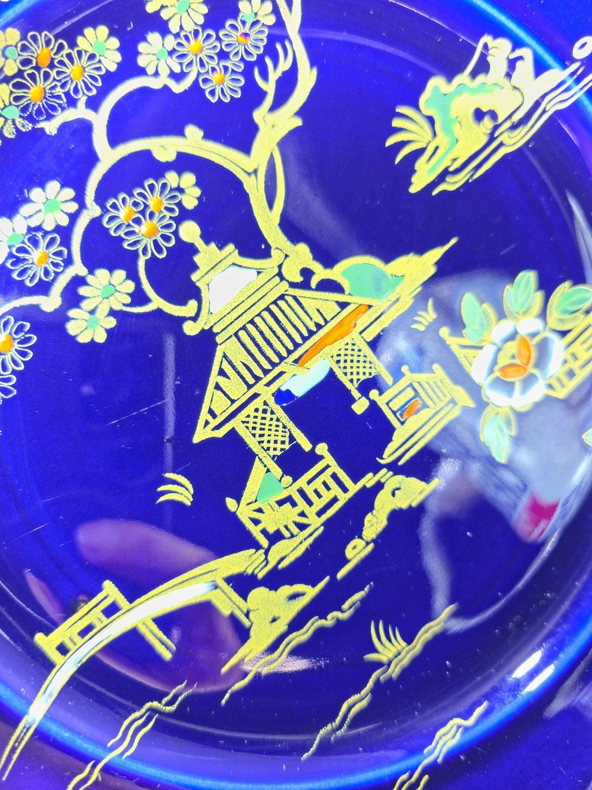 Burleigh Ware Cobalt Blue Gilt Cabinet Plates Set of 3 Crown Pottery England