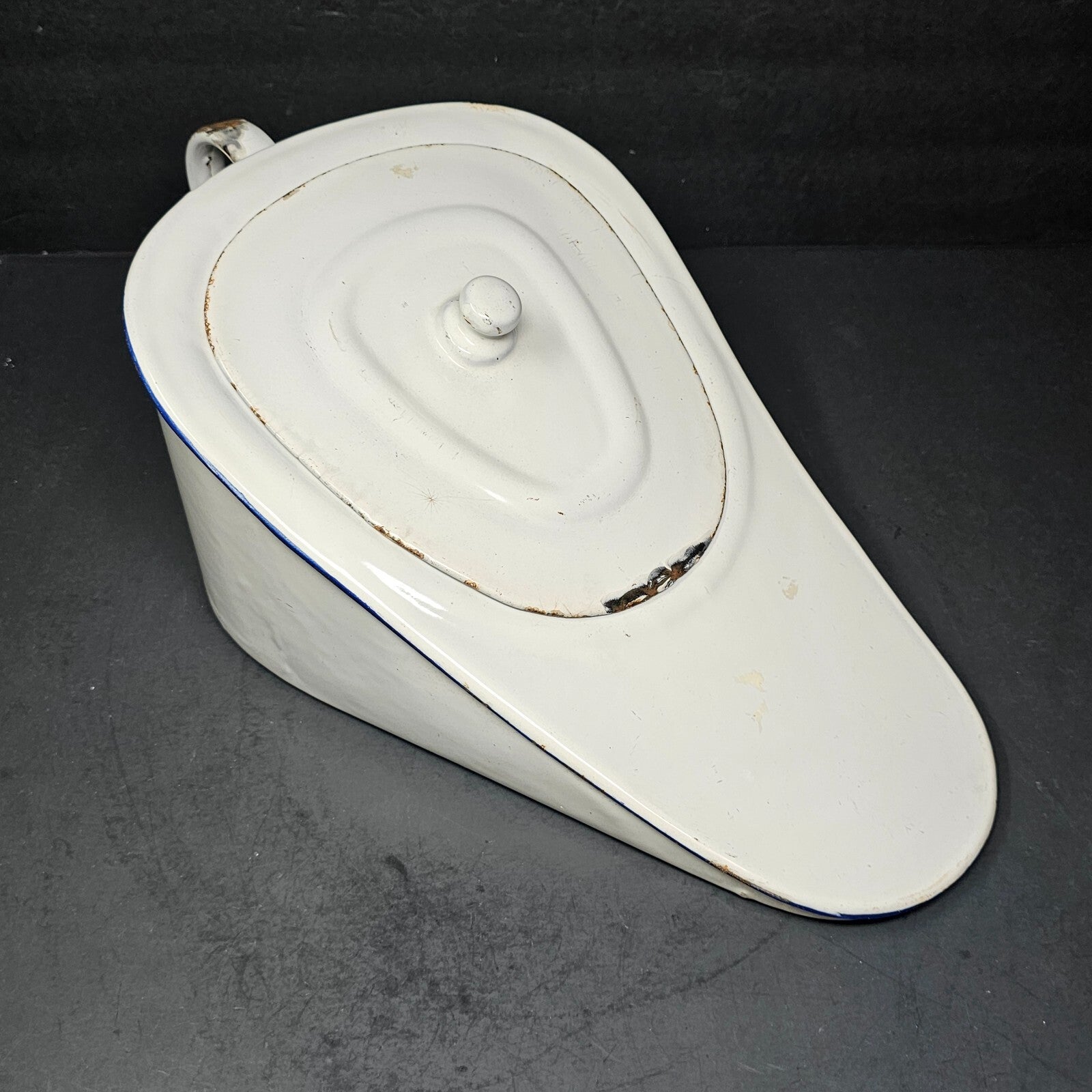 Vintage Hospital Enamelware Bed Pan With Lid & Handle