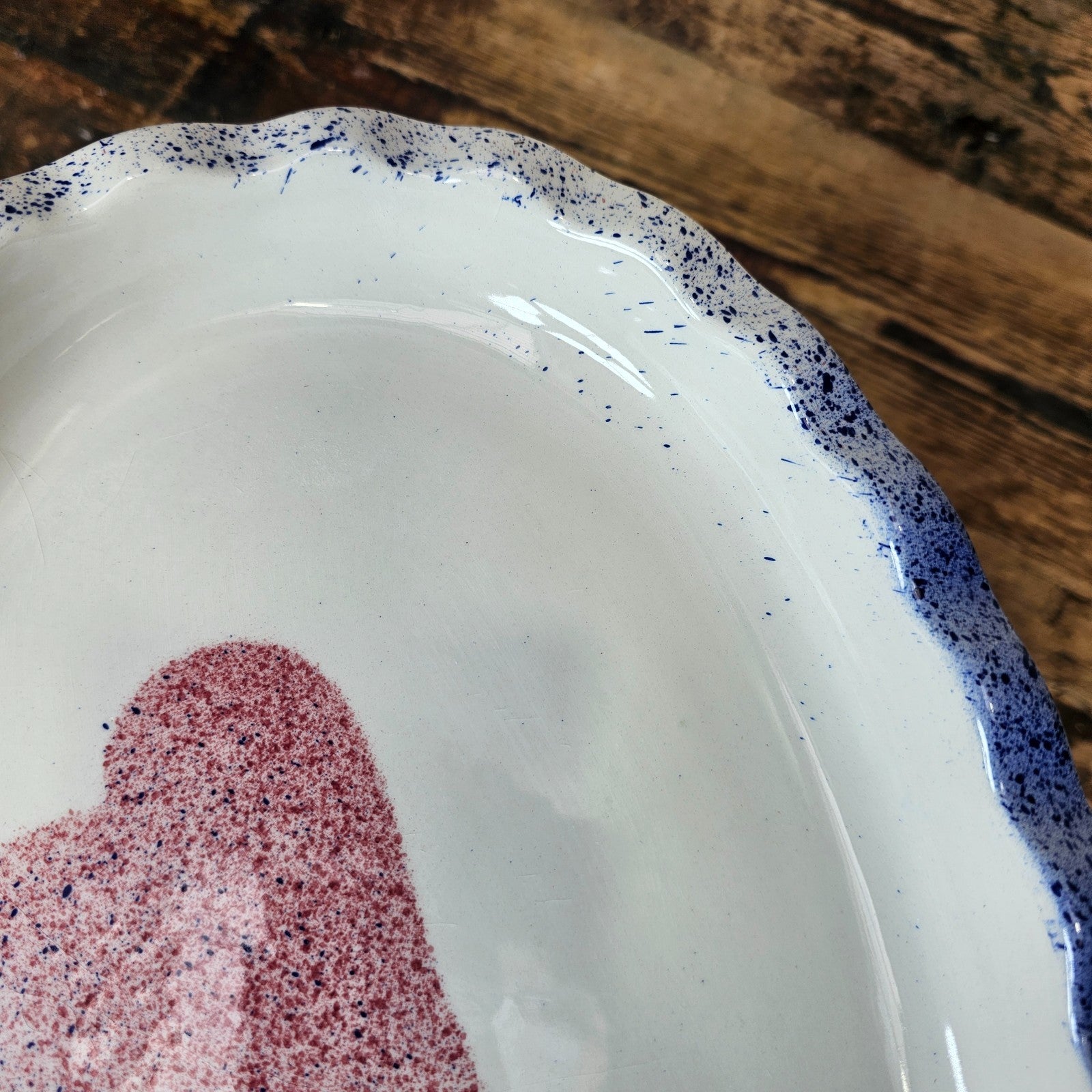 Vintage Heart Shaped Baker / Serving Dish - Made in Portugal - Spongeware